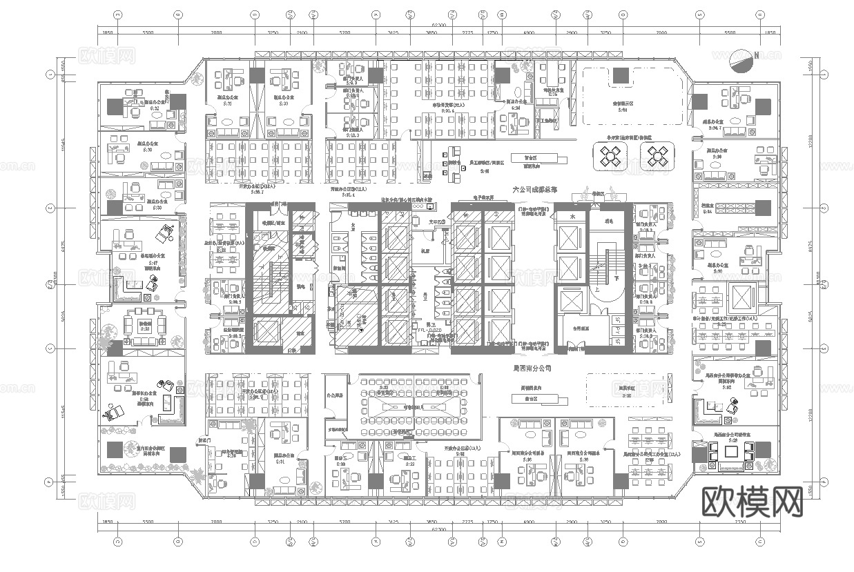 1200平办公室  最新平面施工图合集cad施工图