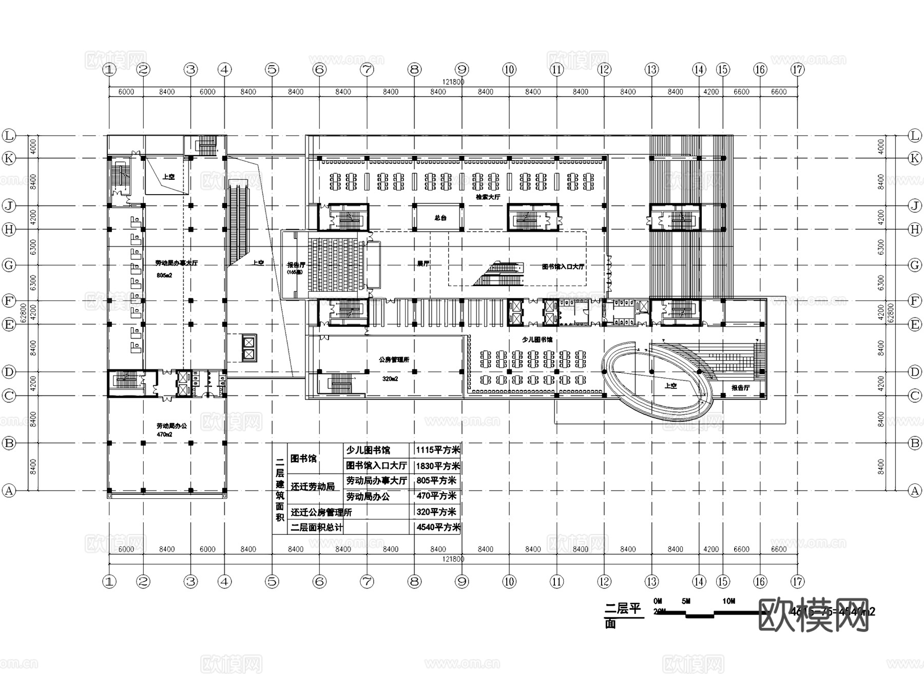 八层塘沽图书馆建筑规划平剖面CAD施工图cad施工图