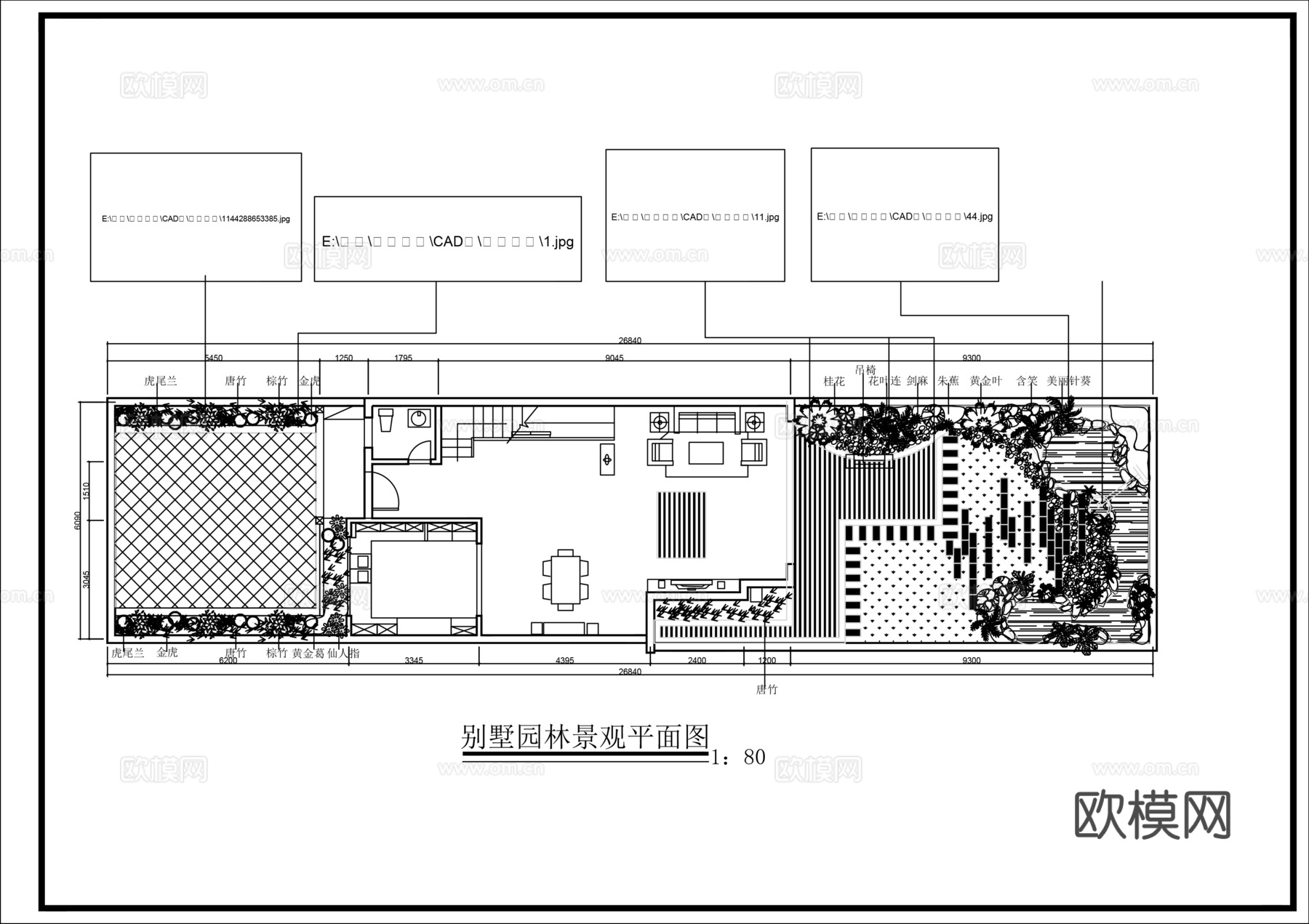 别墅庭院绿化总平面图cad施工图