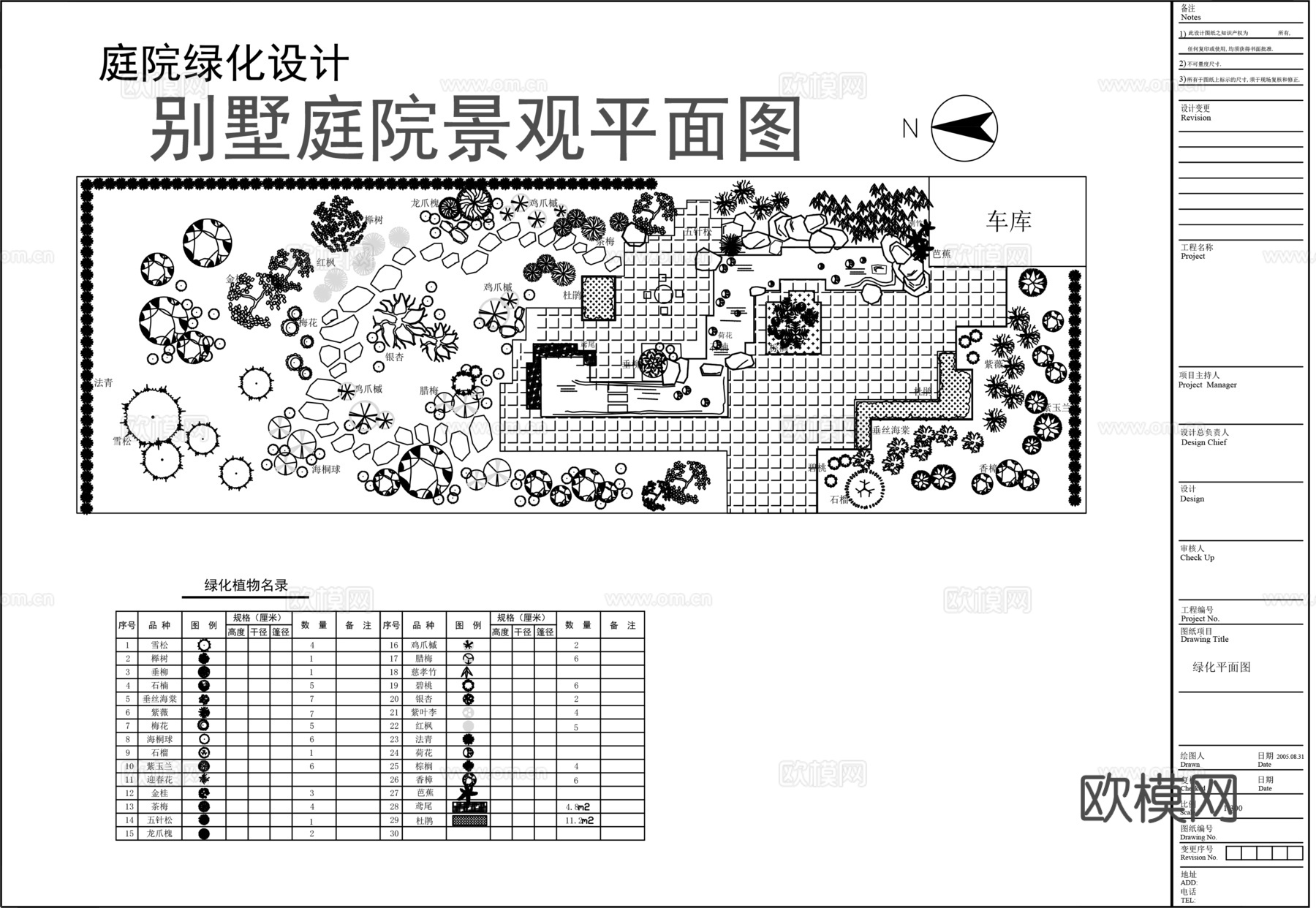 别墅庭院绿化总平面图cad施工图