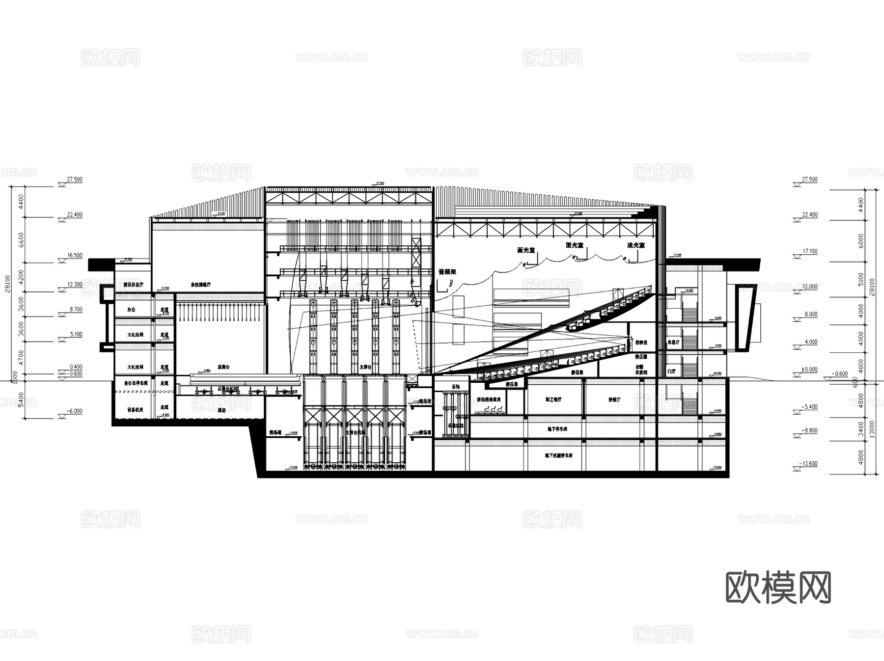 二七剧场建筑平立剖面CAD施工图集cad施工图