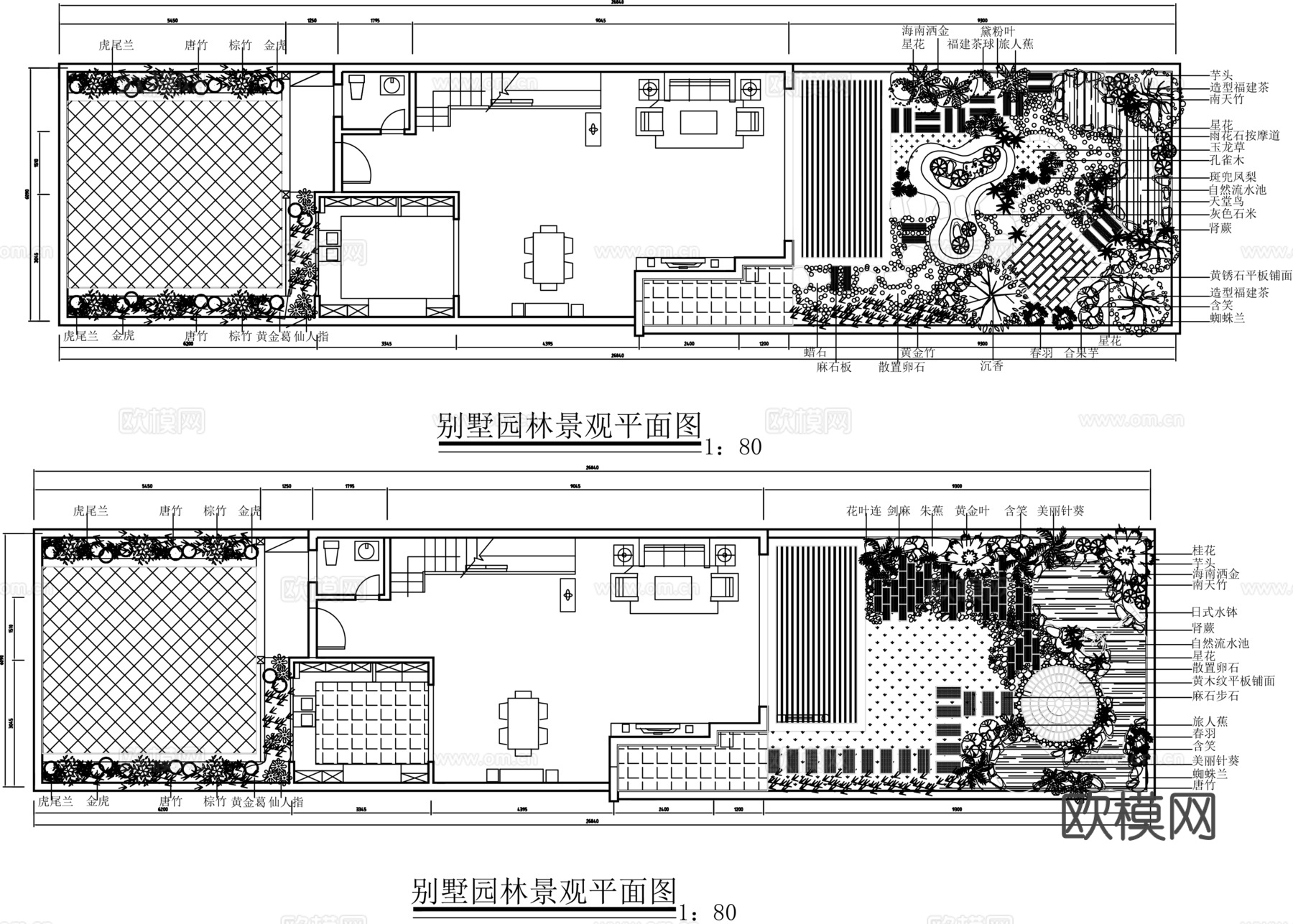 别墅庭院景观平面图cad施工图