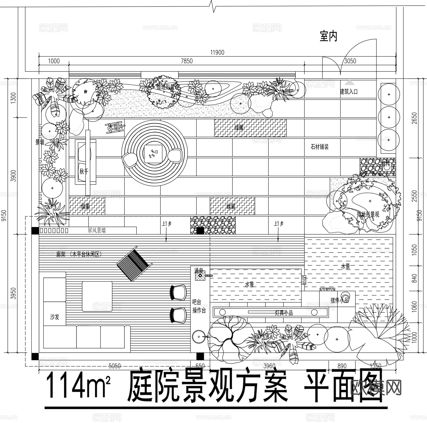 别墅庭院景观平面图cad施工图