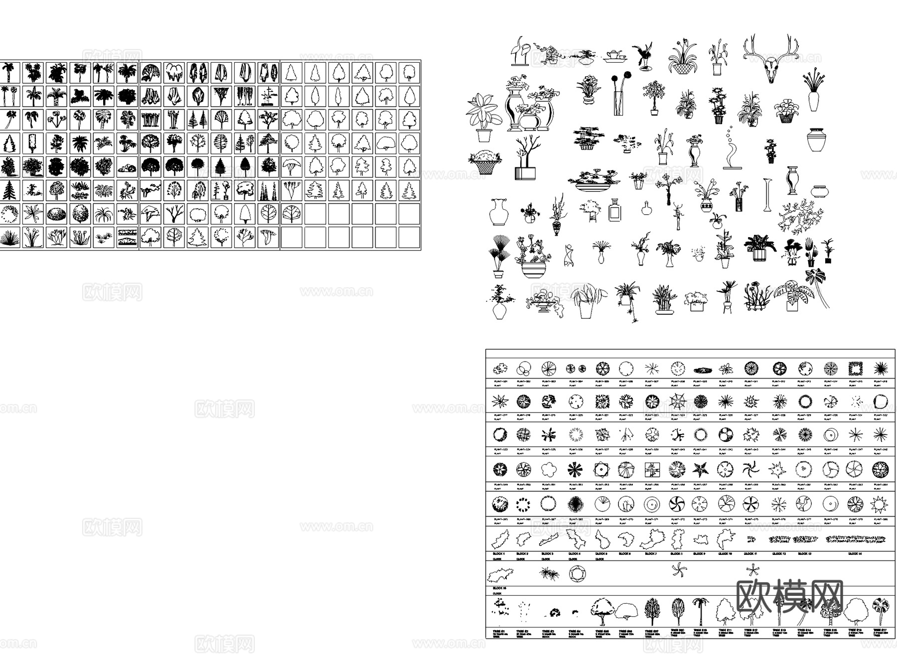 景观植物平立面图例图块图库苗木表CAD施工图集 50套cad施工图