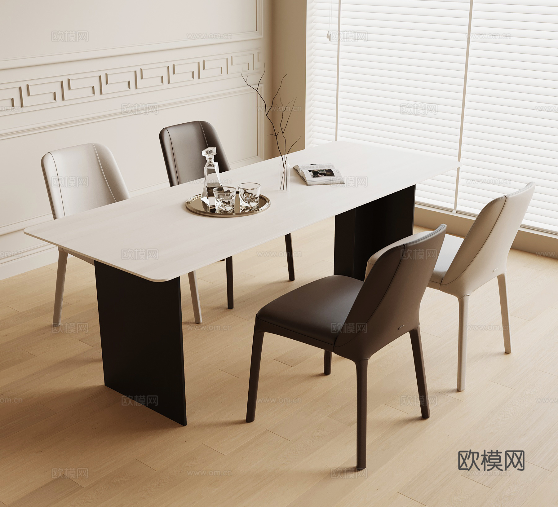 现代意式餐桌椅su模型