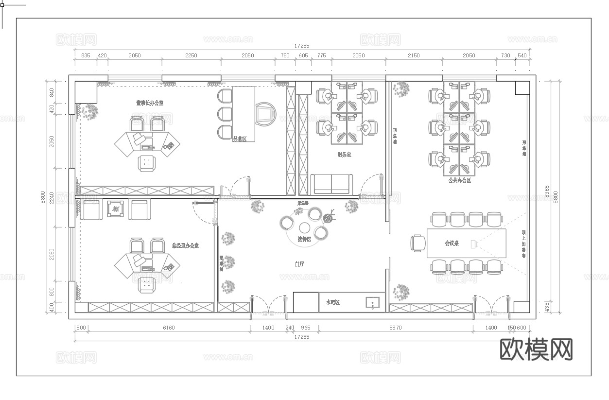最新办公室平面施工图cad施工图