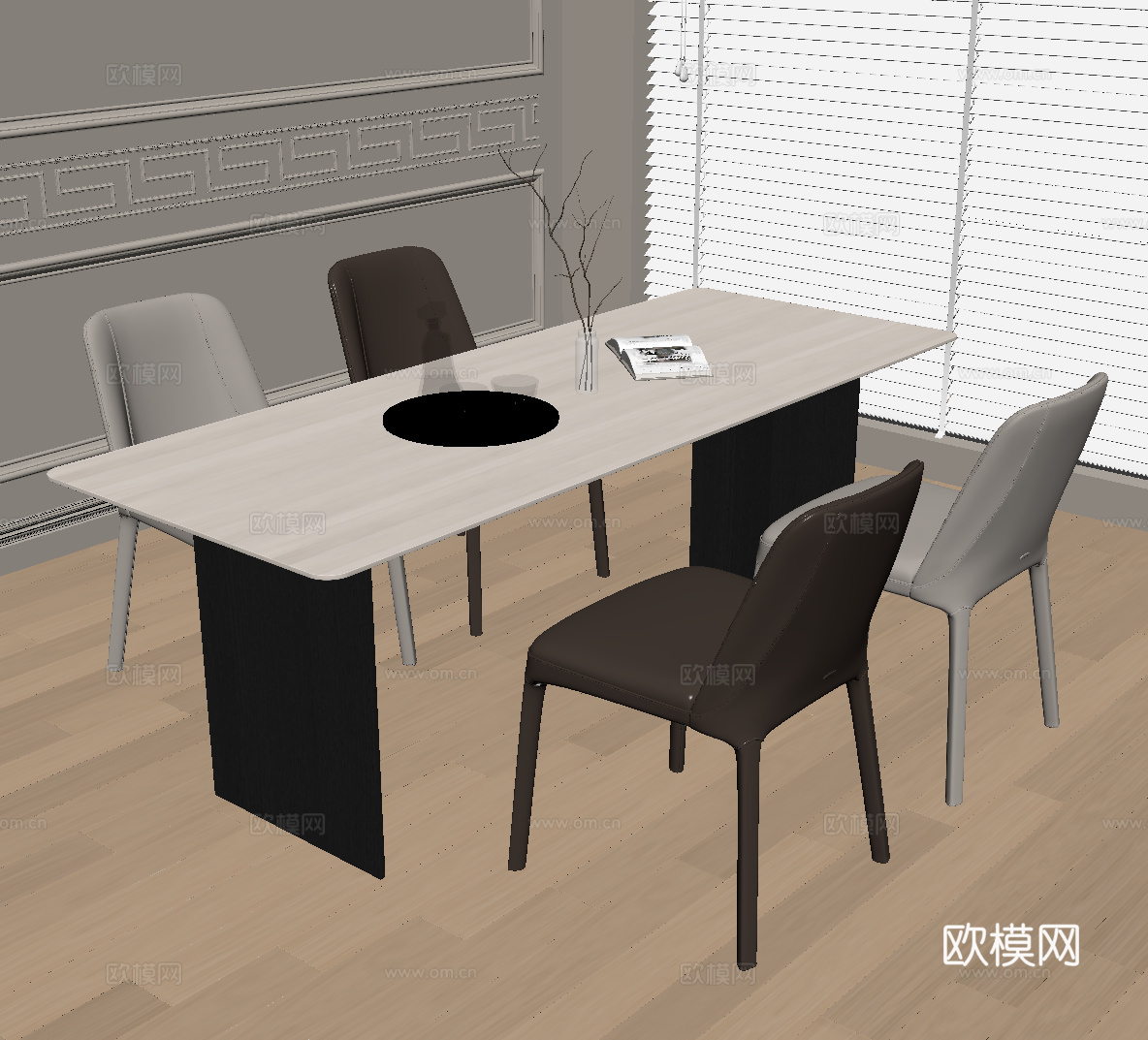 现代意式餐桌椅su模型