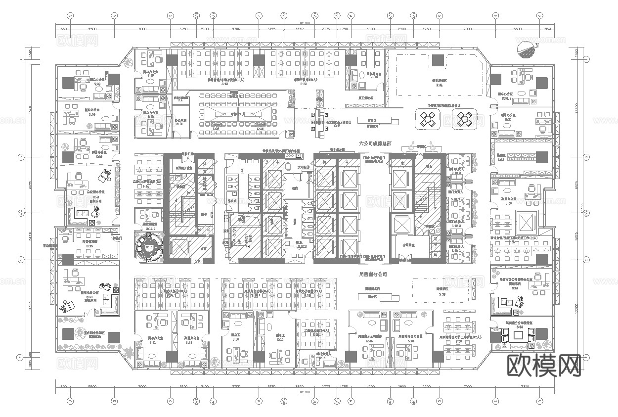 1200平办公室  最新平面施工图合集cad施工图