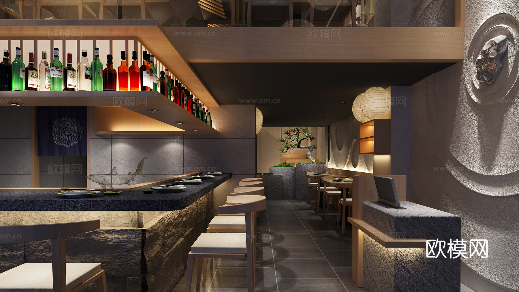 日式餐厅 小店 吊灯 装饰品3d模型下载（渲染图4）