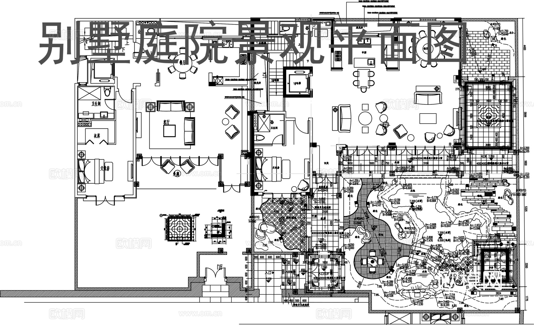 别墅庭院景观平面图cad施工图