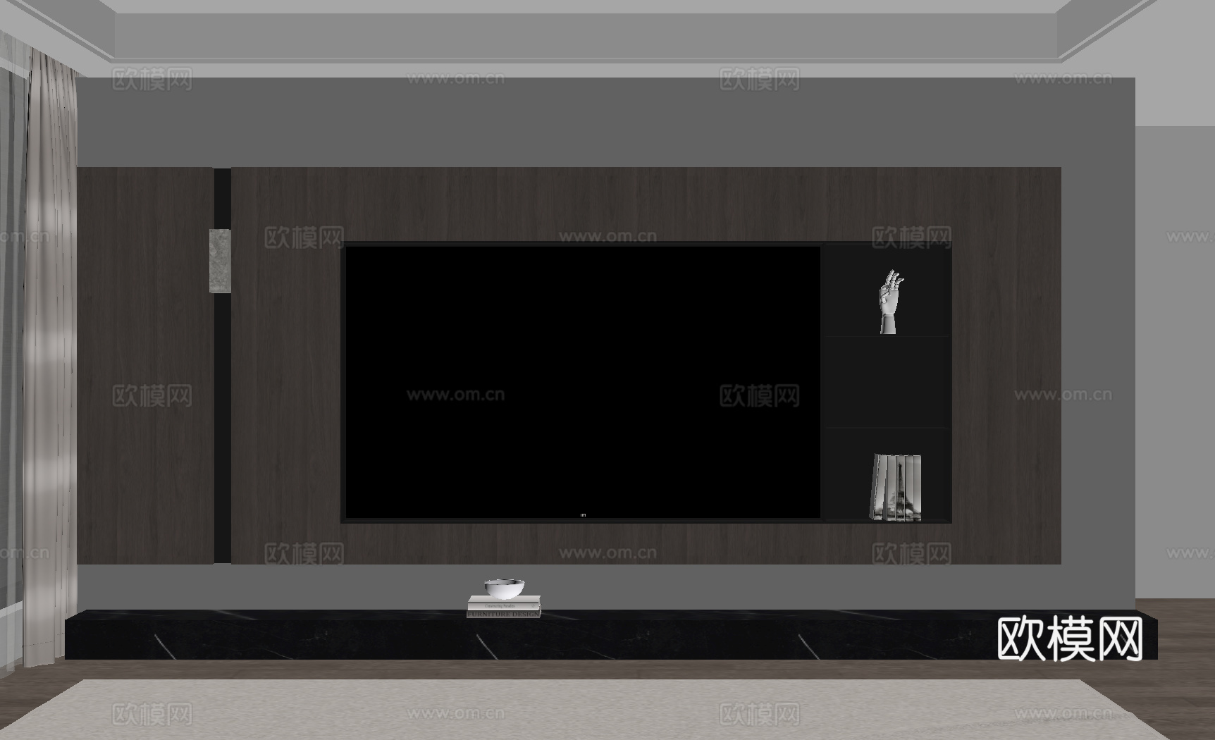 现代意式电视背景墙su模型
