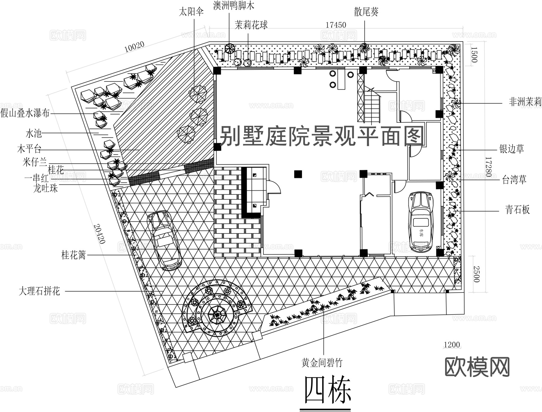 别墅庭院景观绿化方案cad施工图