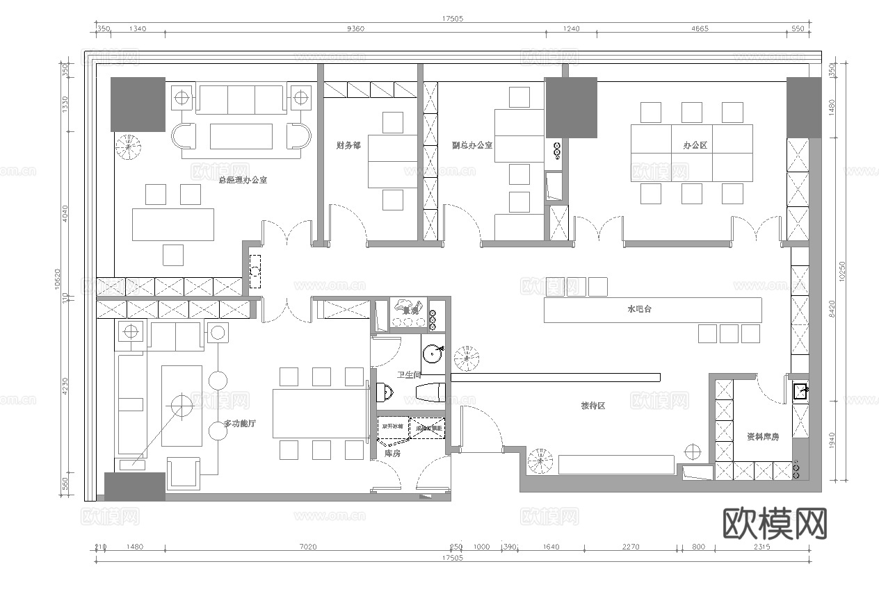 最新办公室平面施工图cad施工图
