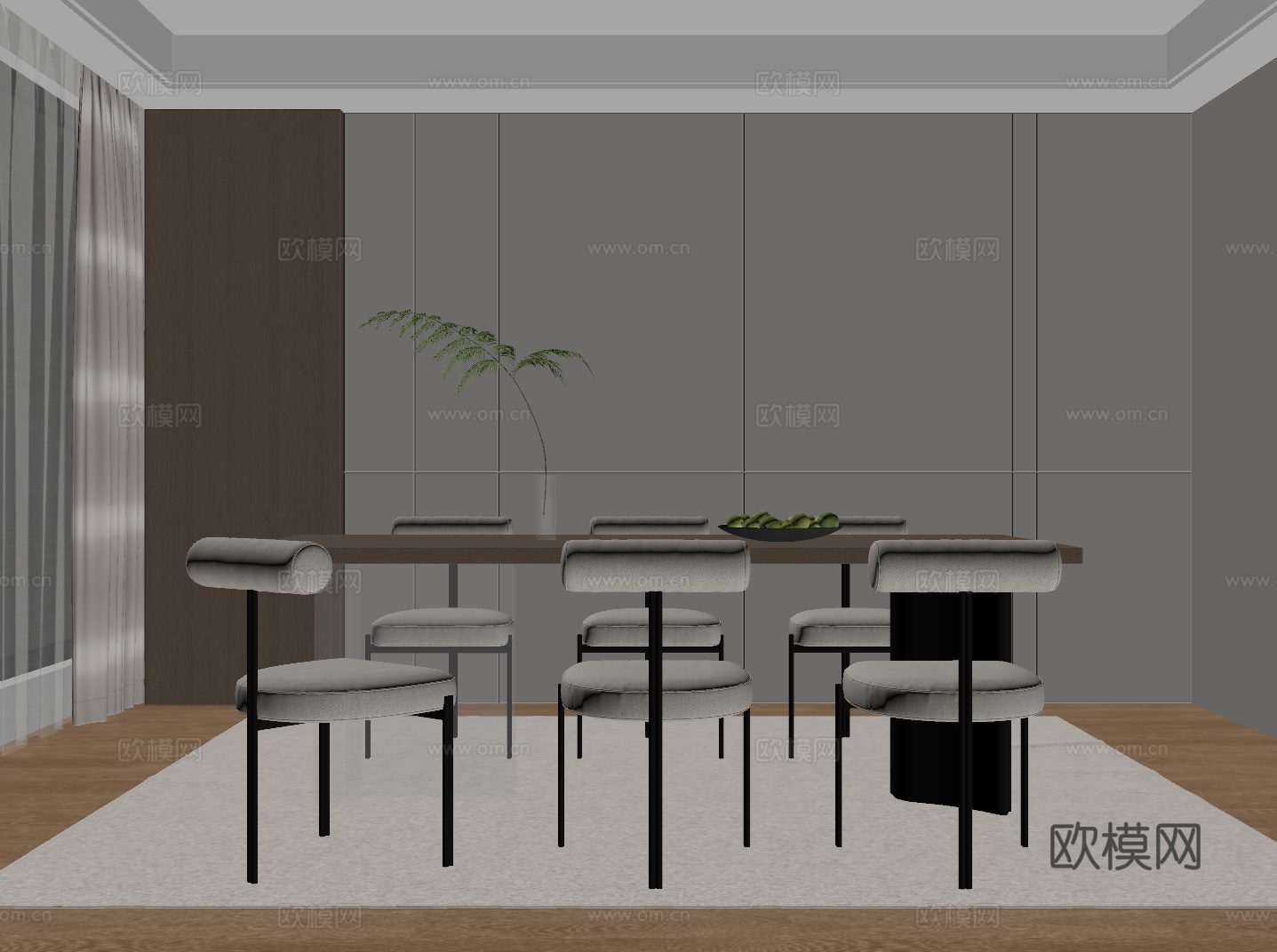 现代意式餐桌椅su模型