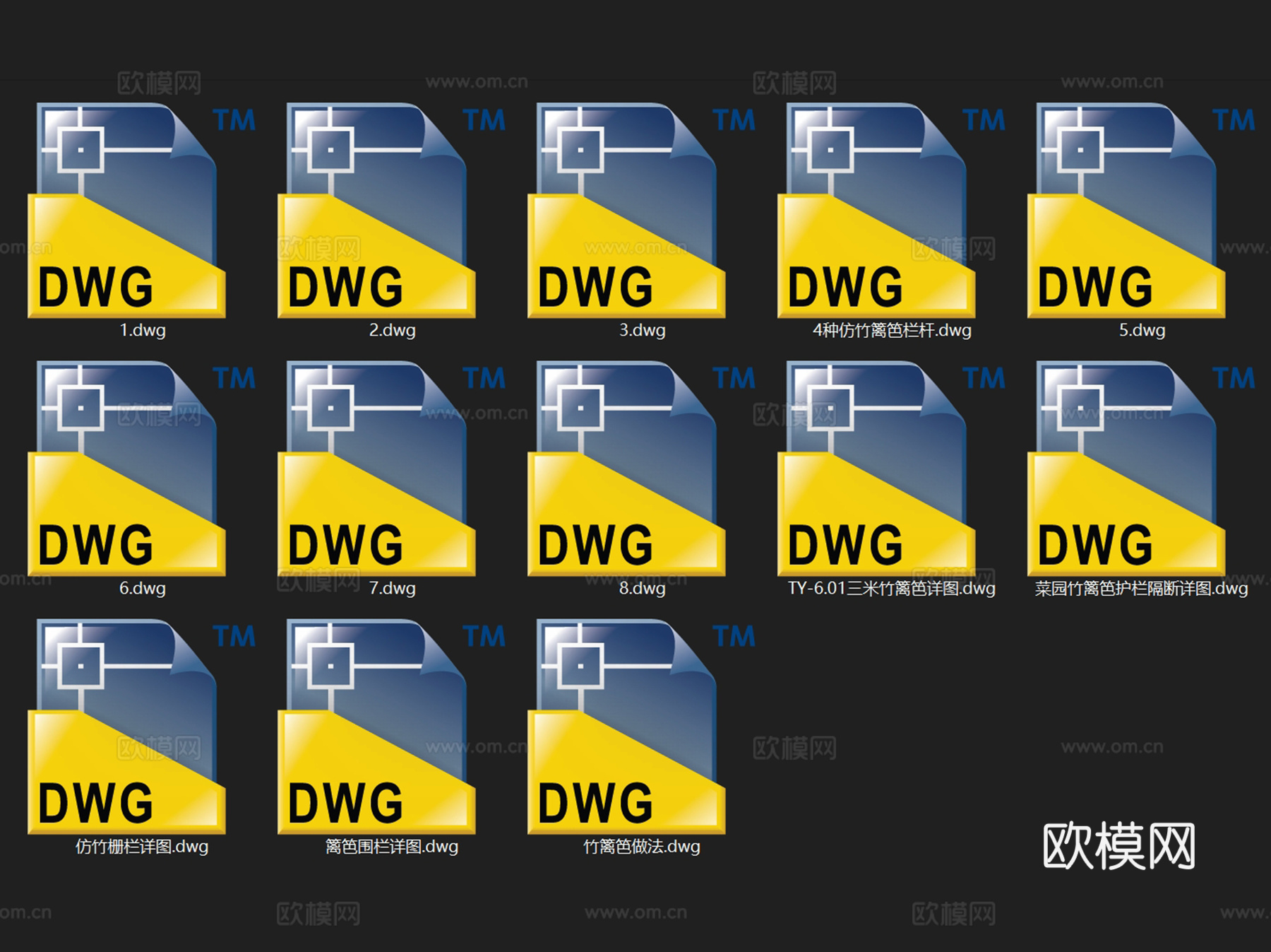 竹篱笆不锈钢仿竹篱笆竹墙栅栏围栏围挡仿木栏杆CAD施工图集cad施工图