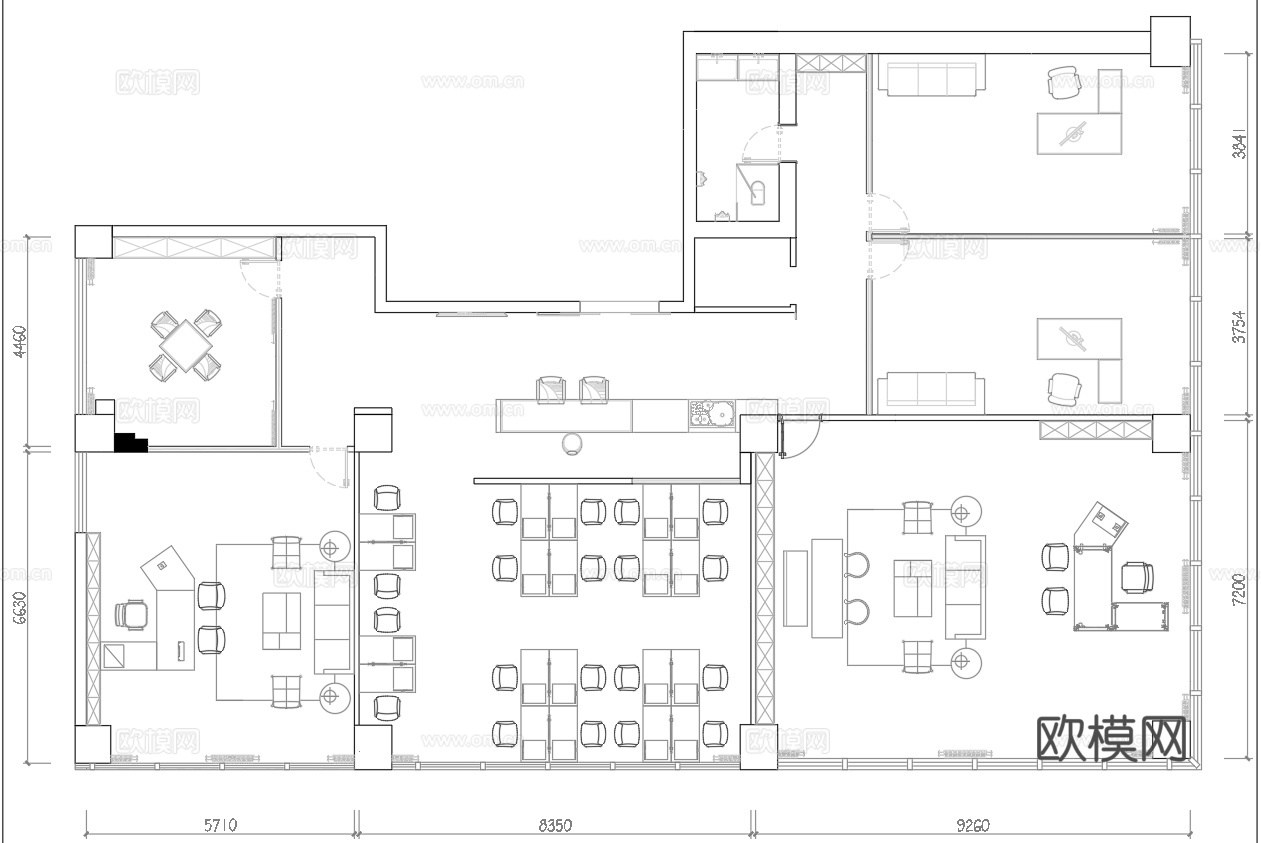 最新办公室平面施工图cad施工图