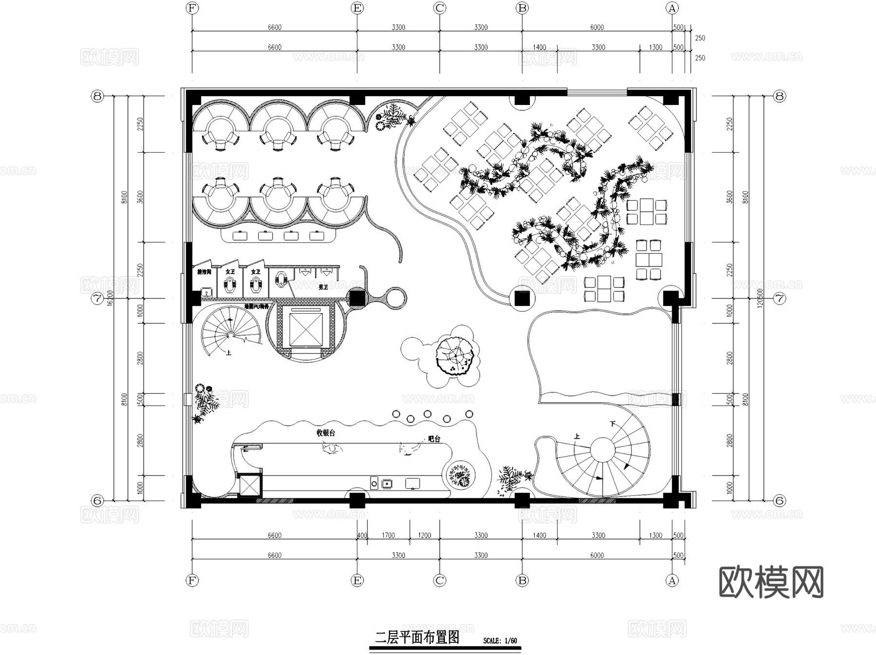 三层花店下午茶露营餐厅室内工装CAD施工图cad施工图