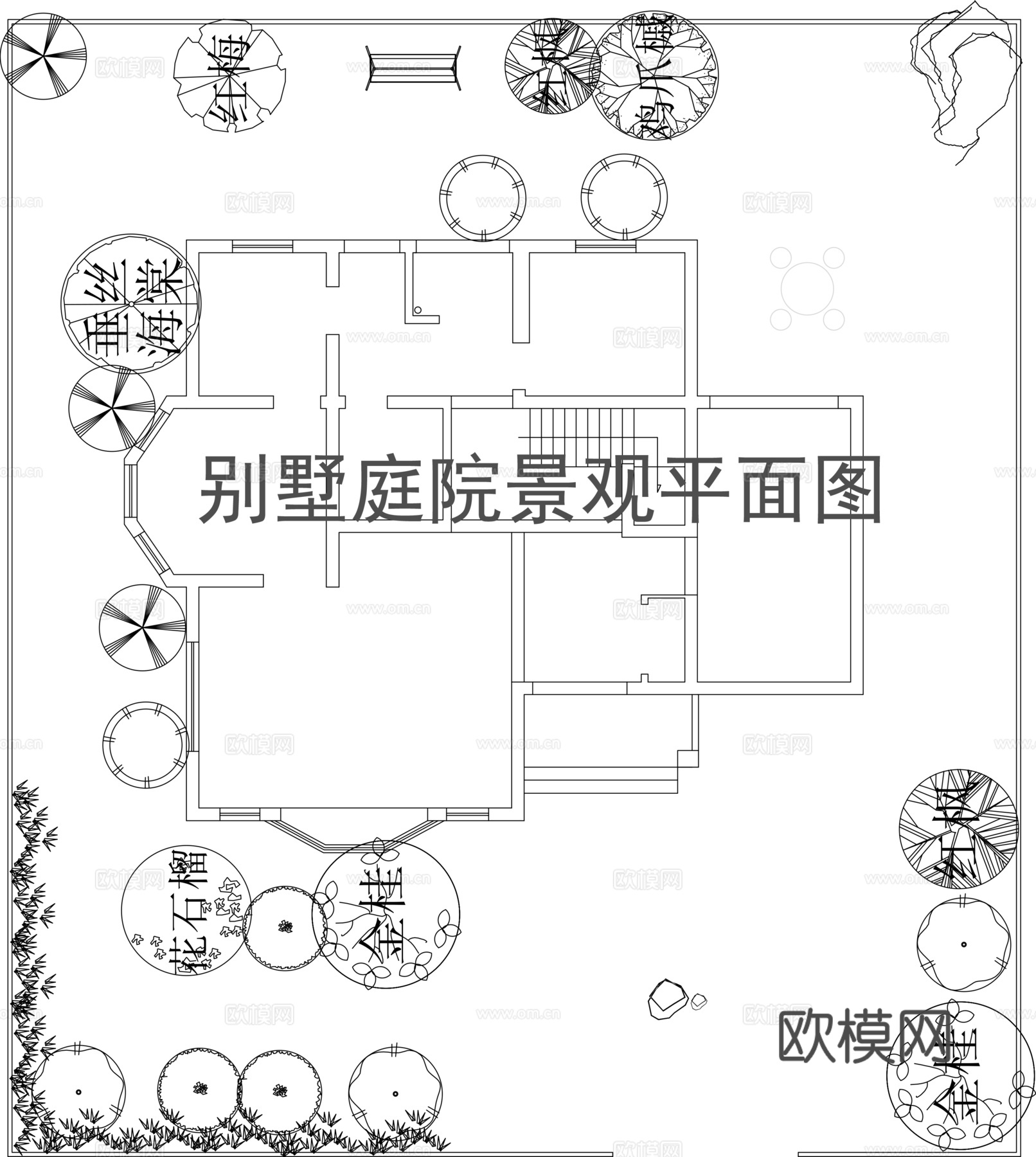别墅庭院绿化平面图cad施工图