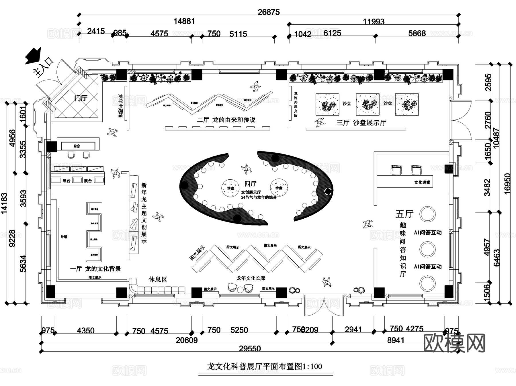 文化展馆展览展厅室内工装平面CAD施工图集 28套cad施工图
