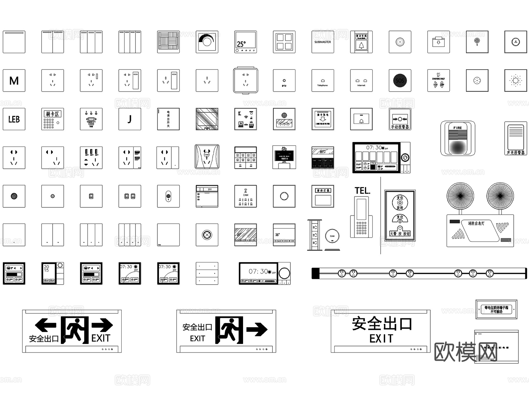 开关插座电源面板配电箱图例图库CAD施工图集 15套cad施工图