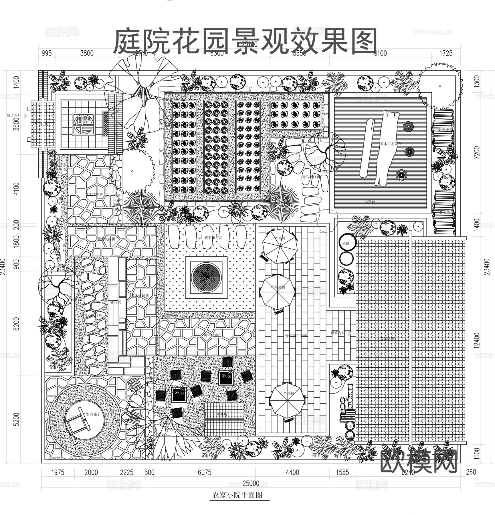 别墅庭院景观平面图cad施工图