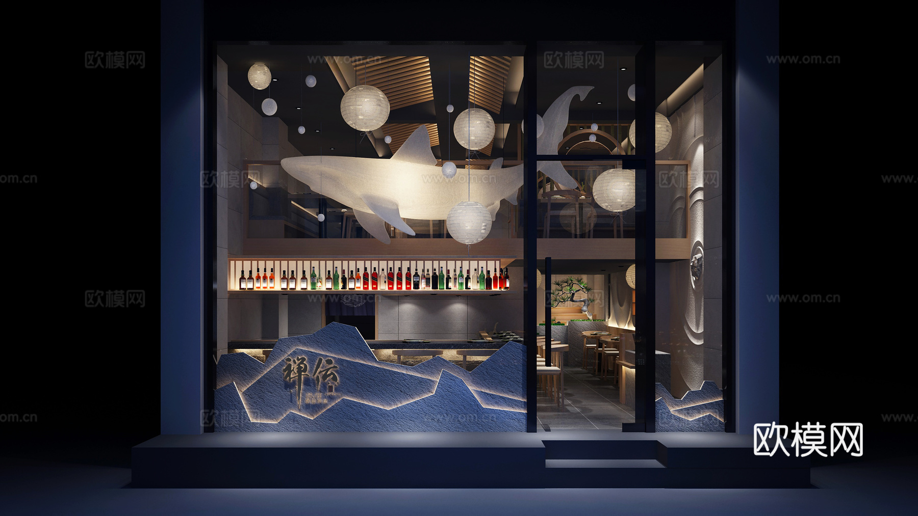 日式餐厅 小店 吊灯 装饰品3d模型下载（渲染图1）