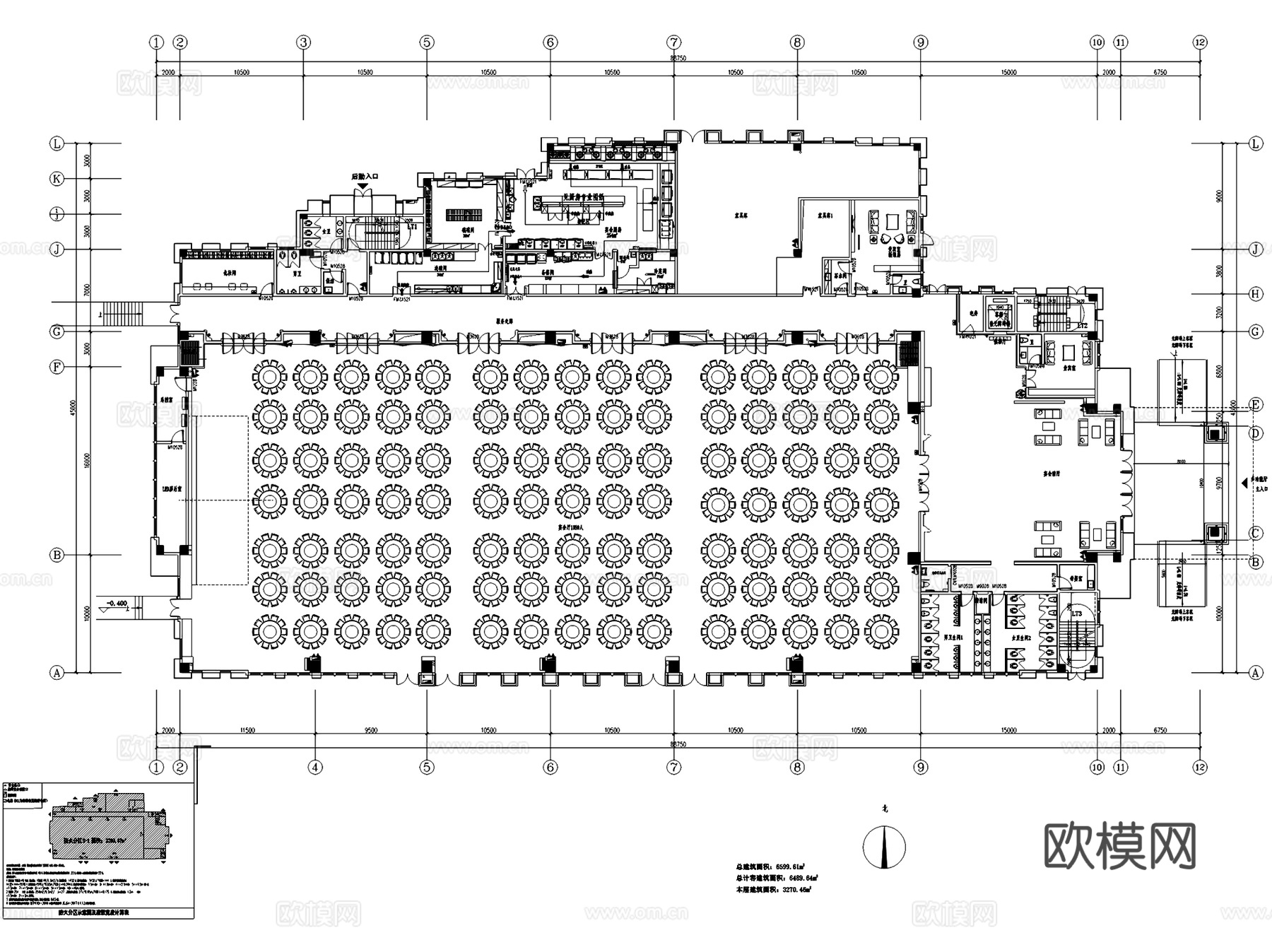 酒店饭店餐厅宴会厅室内工装平面图CAD施工图集12套cad施工图