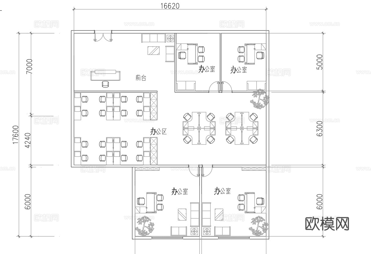 最新办公室平面施工图cad施工图