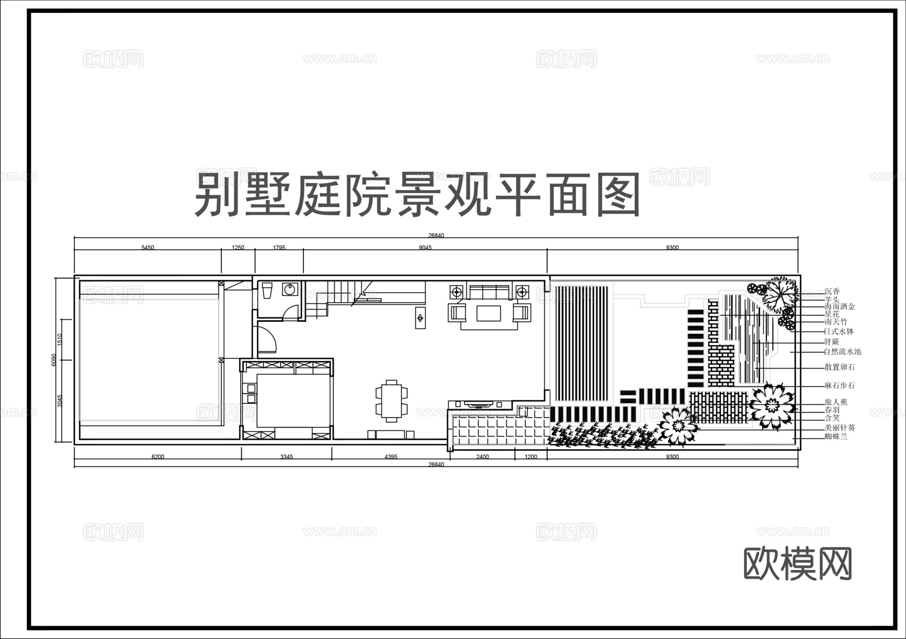 别墅庭院绿化总平面图cad施工图