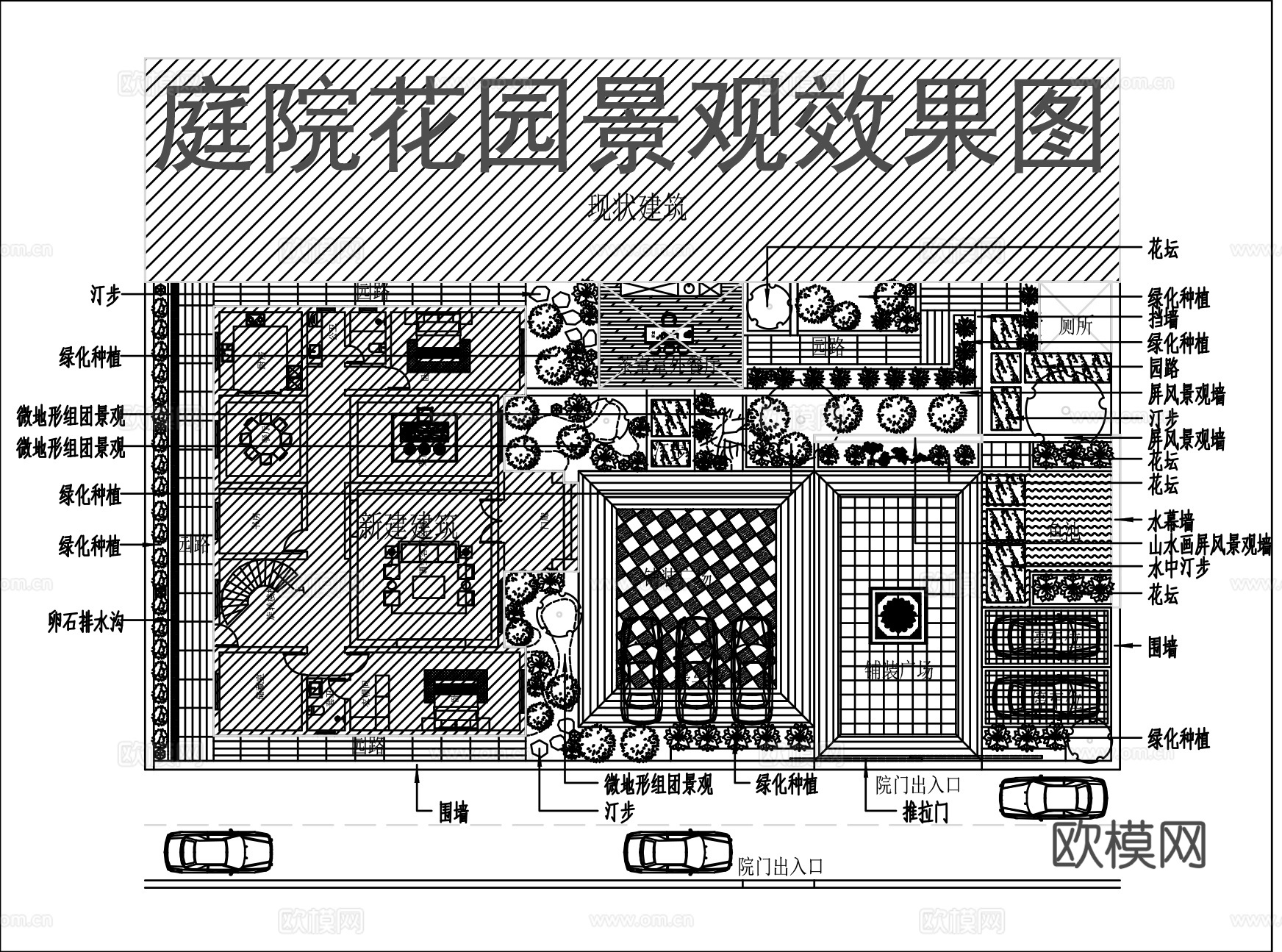 别墅庭院景观平面图cad施工图