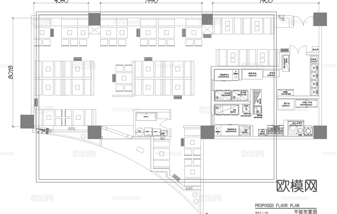 最新烧烤店平面施工图cad施工图