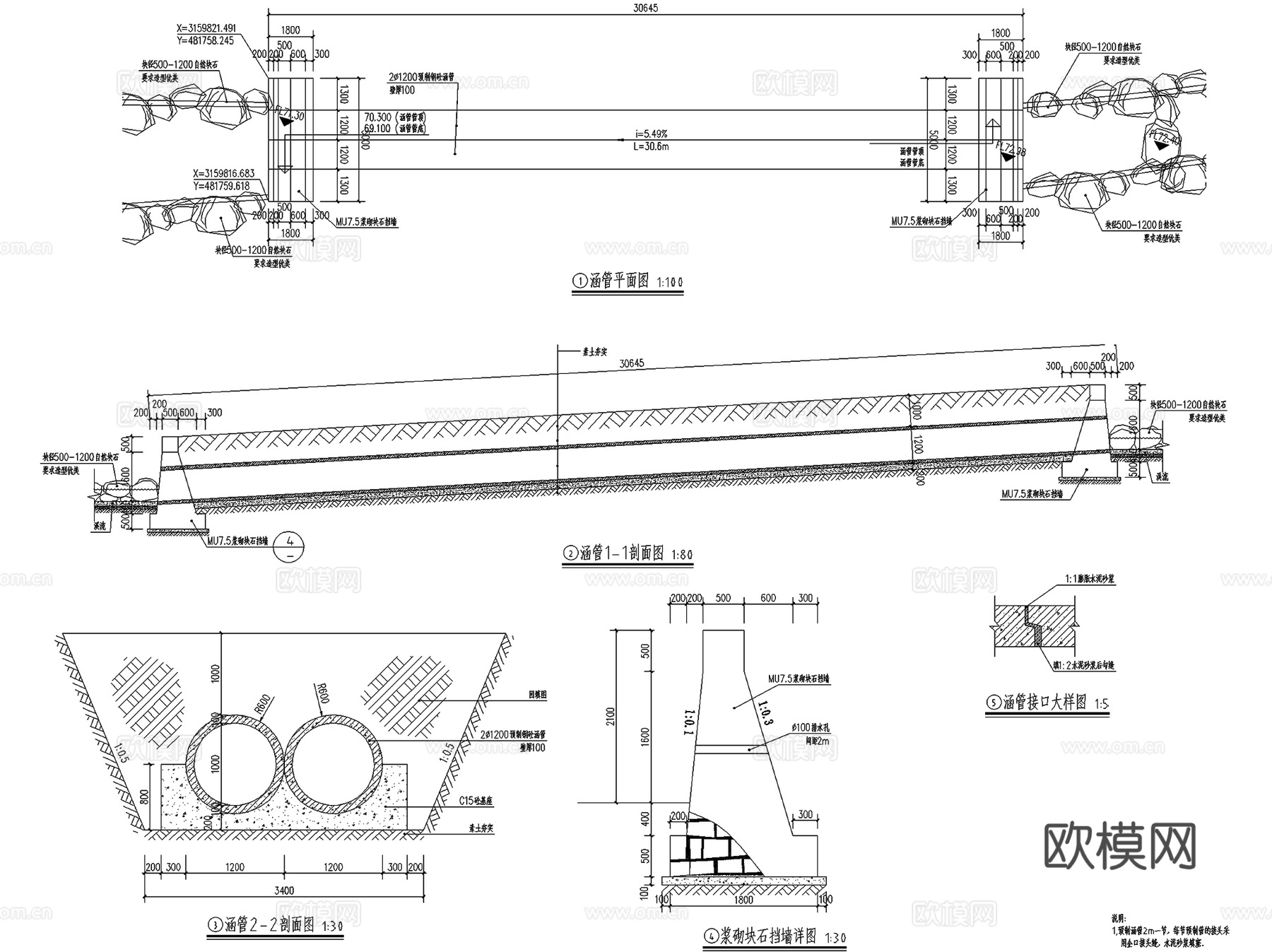管沟管道包管涵管雨污水管管线埋管开挖回填CAD施工图集 9套cad施工图
