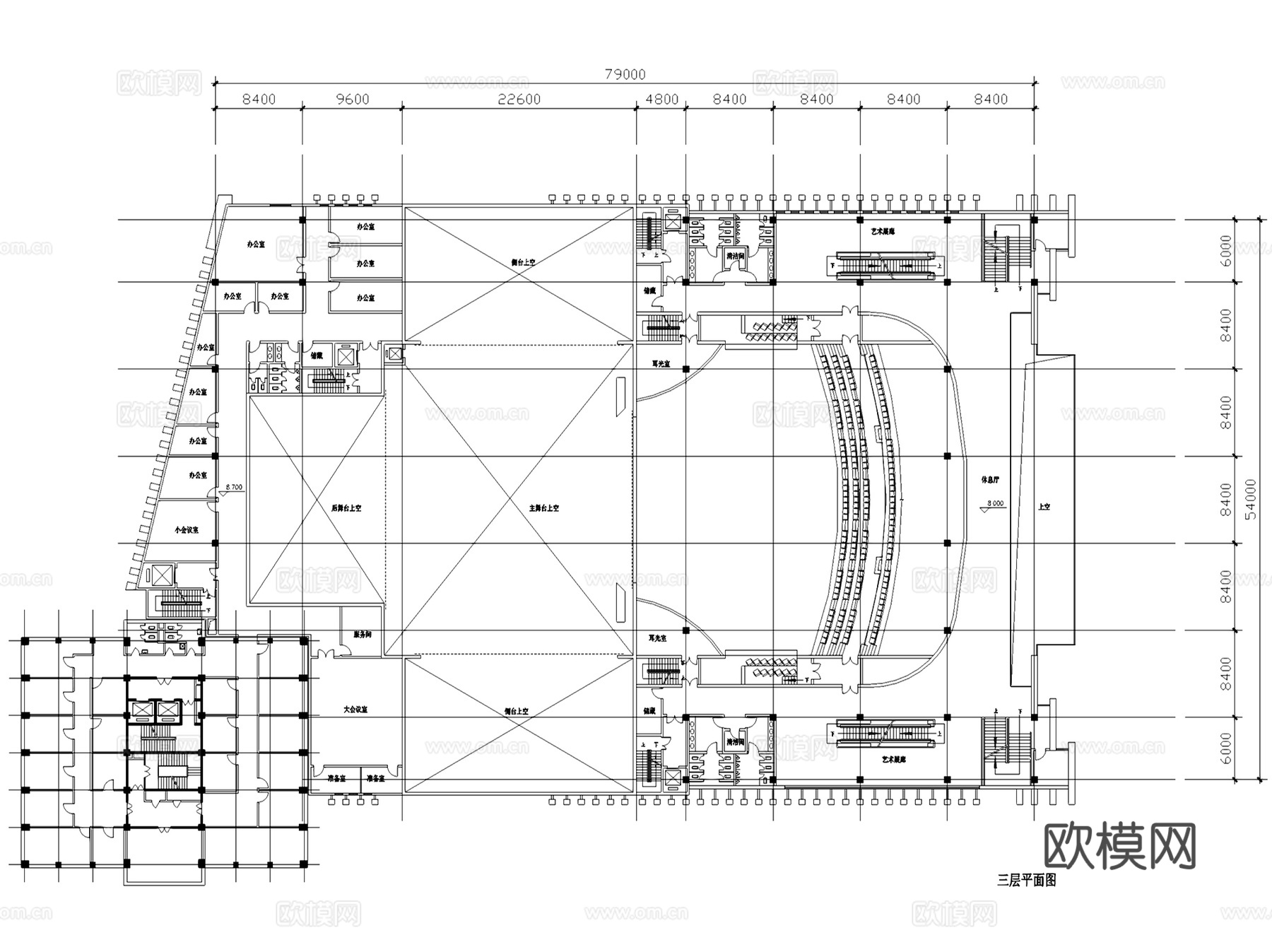 二七剧场建筑平立剖面CAD施工图集cad施工图