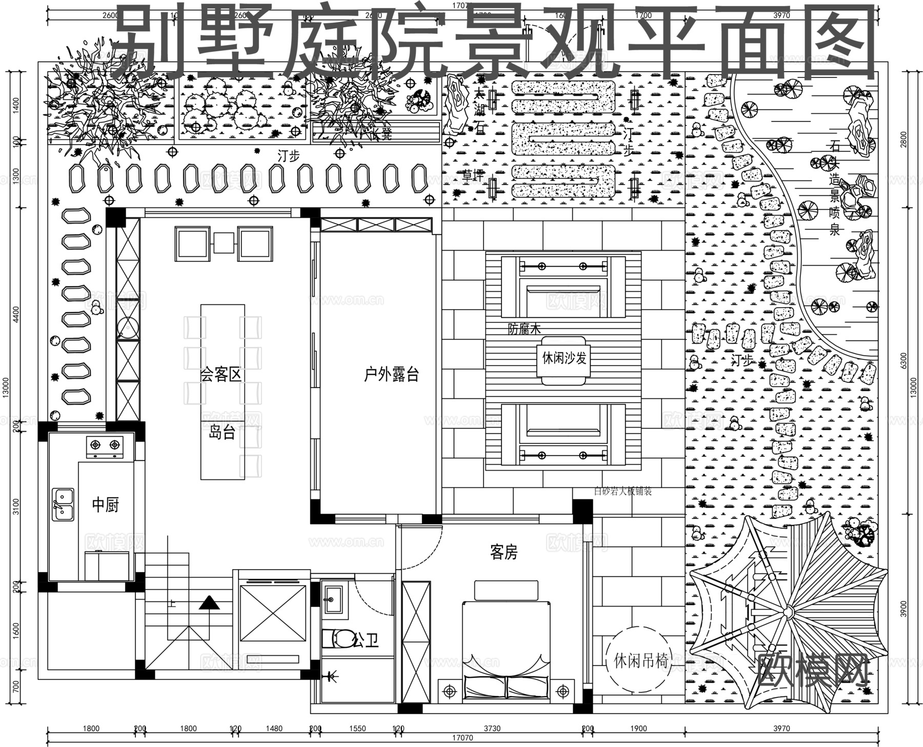 别墅庭院景观平面图cad施工图