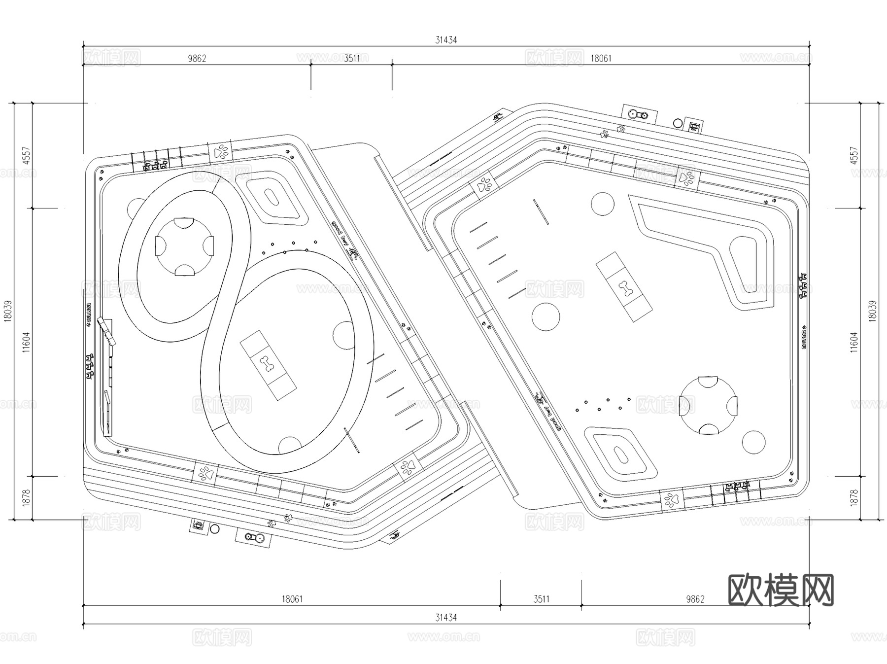 宠物乐园萌宠训练场亲子乐园平面图CAD施工图集 10套cad施工图