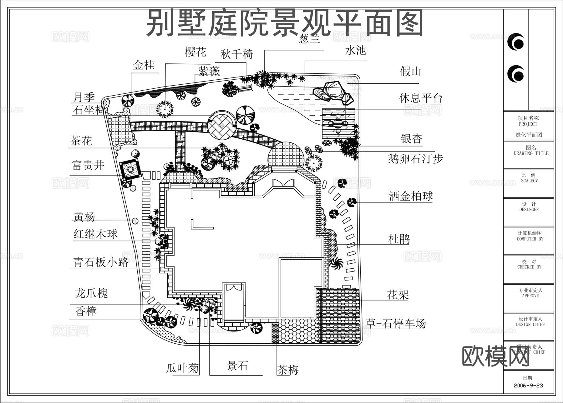 别墅庭院绿化总平面图cad施工图