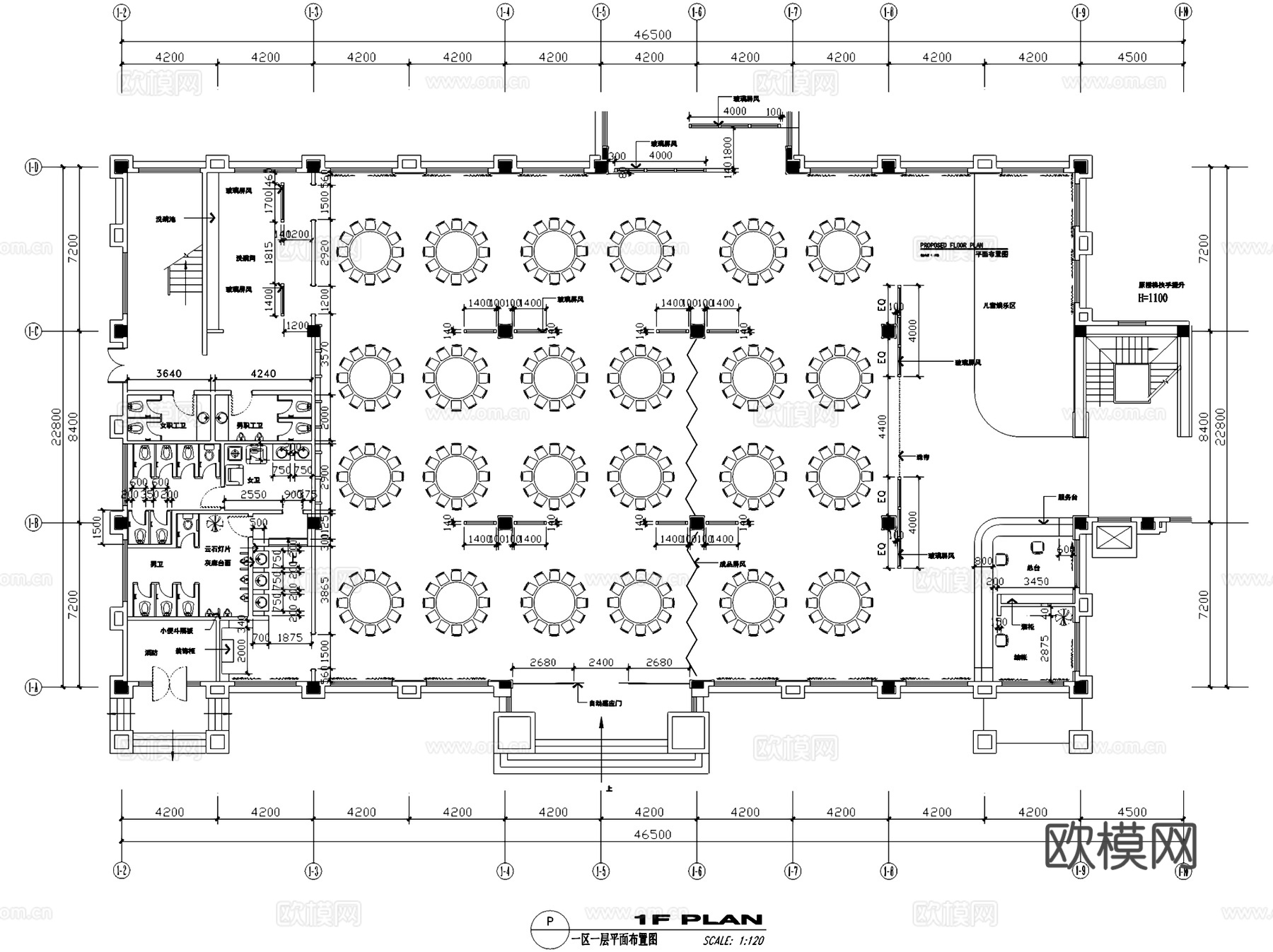 酒店饭店餐厅宴会厅室内工装平面图CAD施工图集12套cad施工图