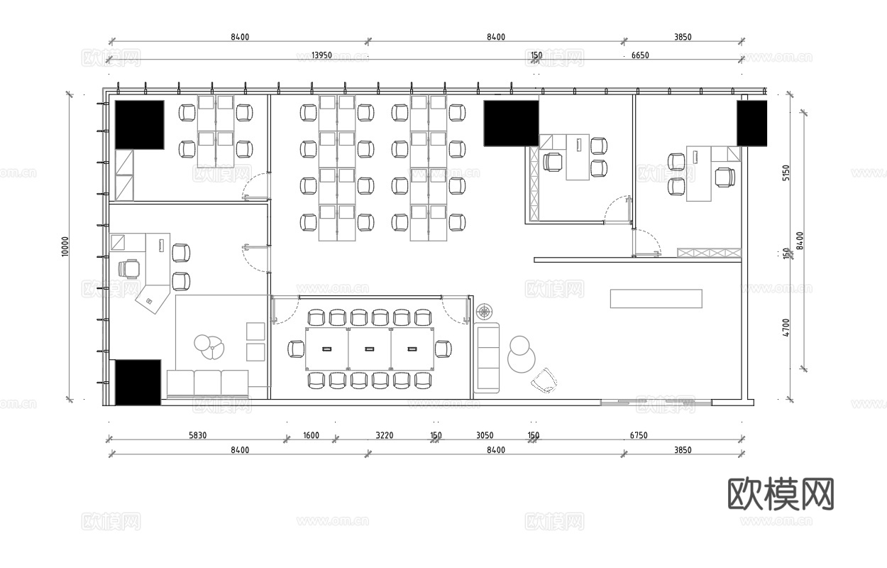 最新办公室平面施工图cad施工图