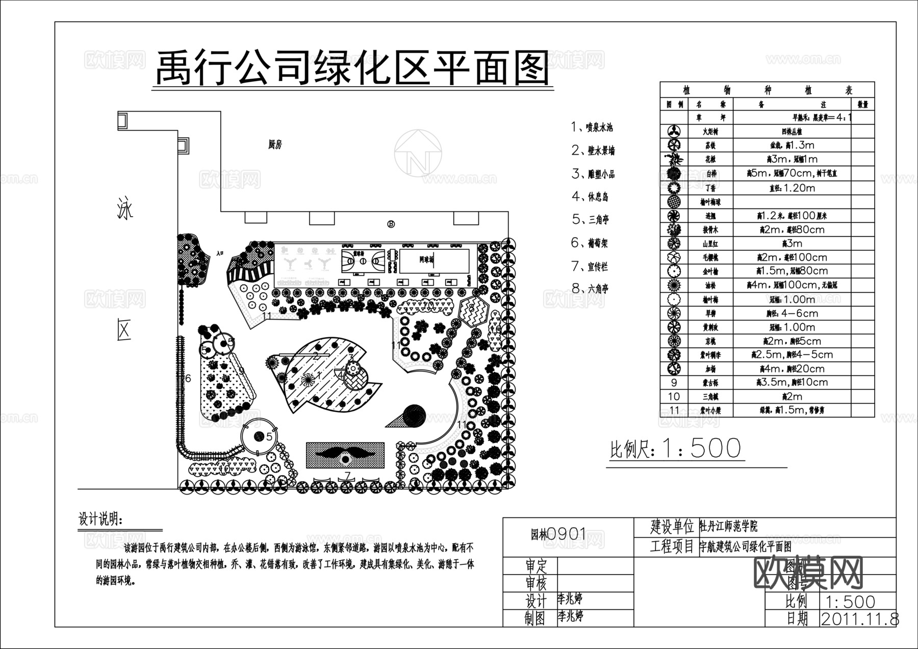 公司庭院景观绿化设计平面图cad施工图