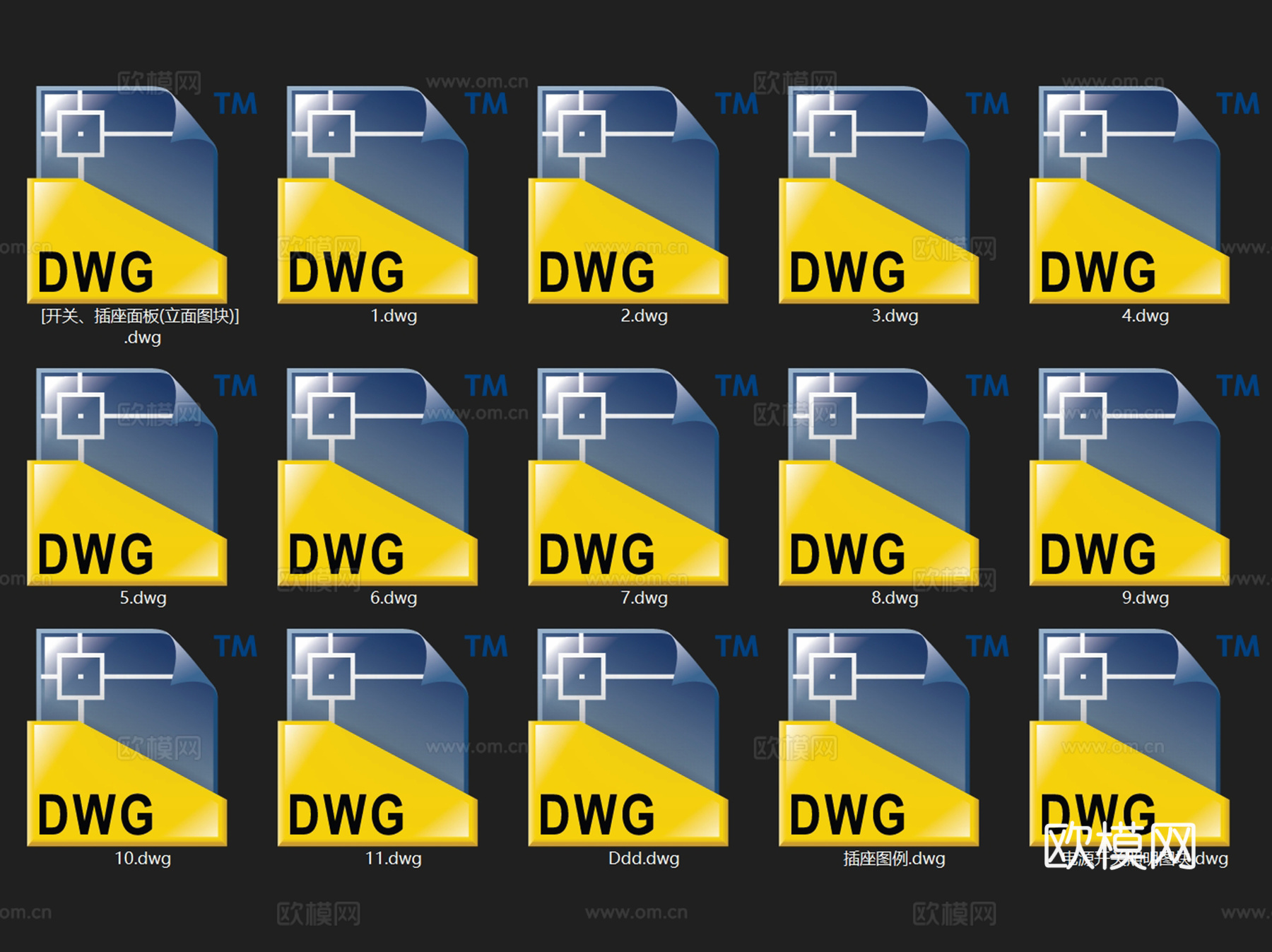 开关插座电源面板配电箱图例图库CAD施工图集 15套cad施工图