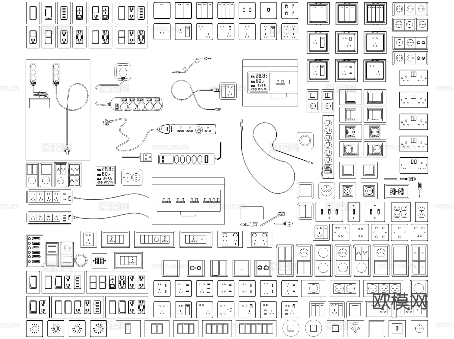 开关插座电源面板配电箱图例图库CAD施工图集 15套cad施工图