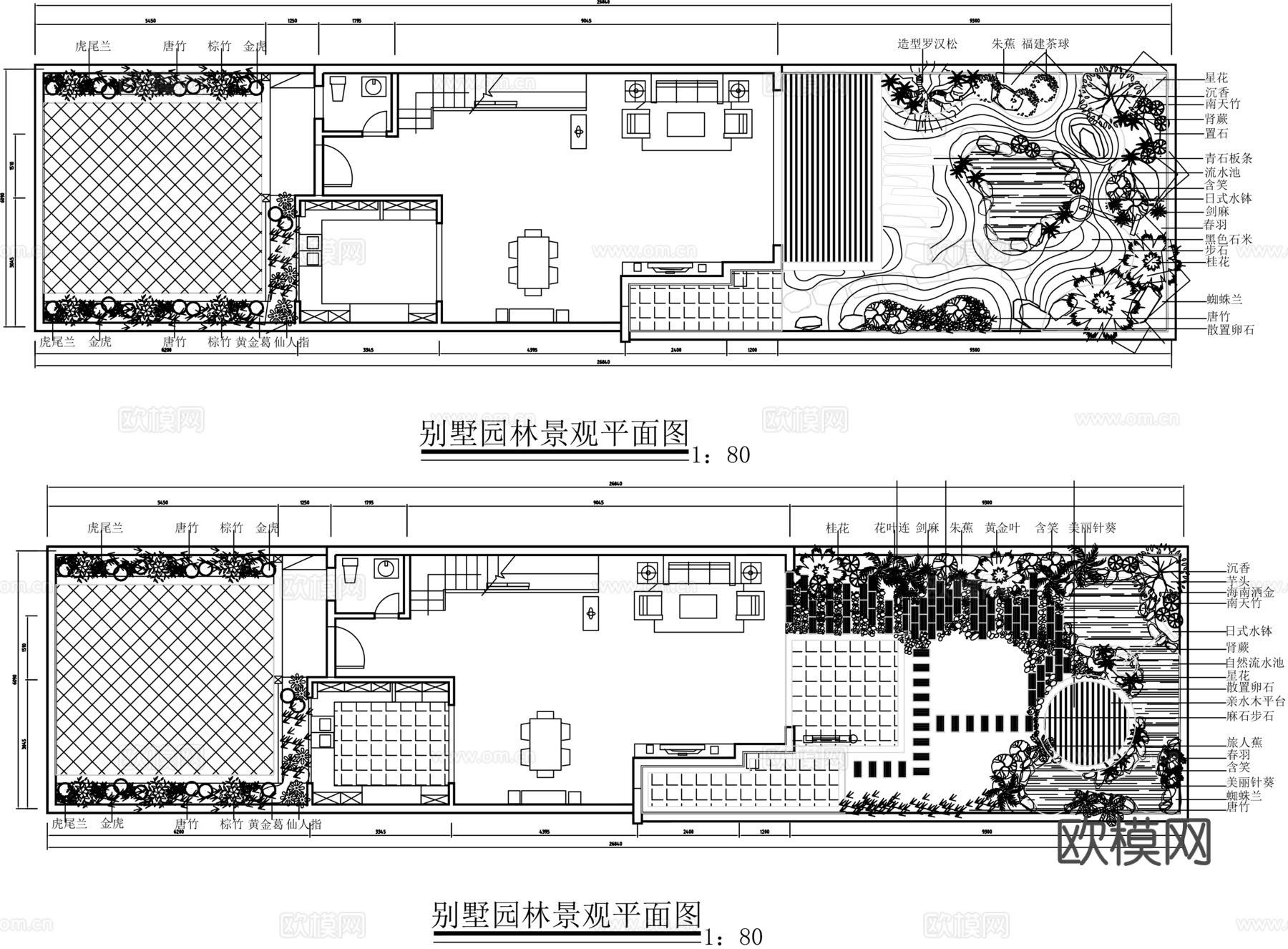 别墅庭院景观平面图cad施工图