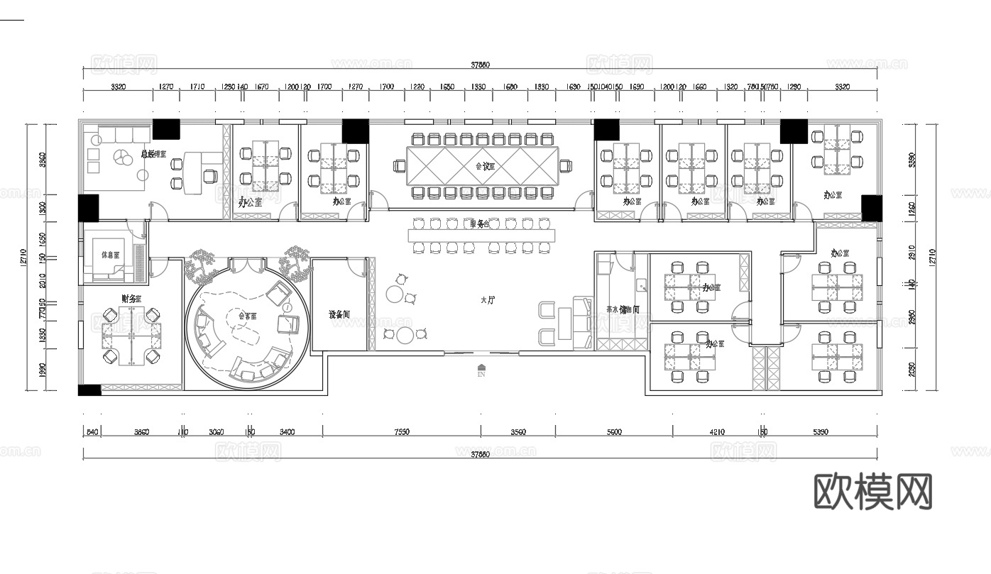 最新办公室平面施工图cad施工图