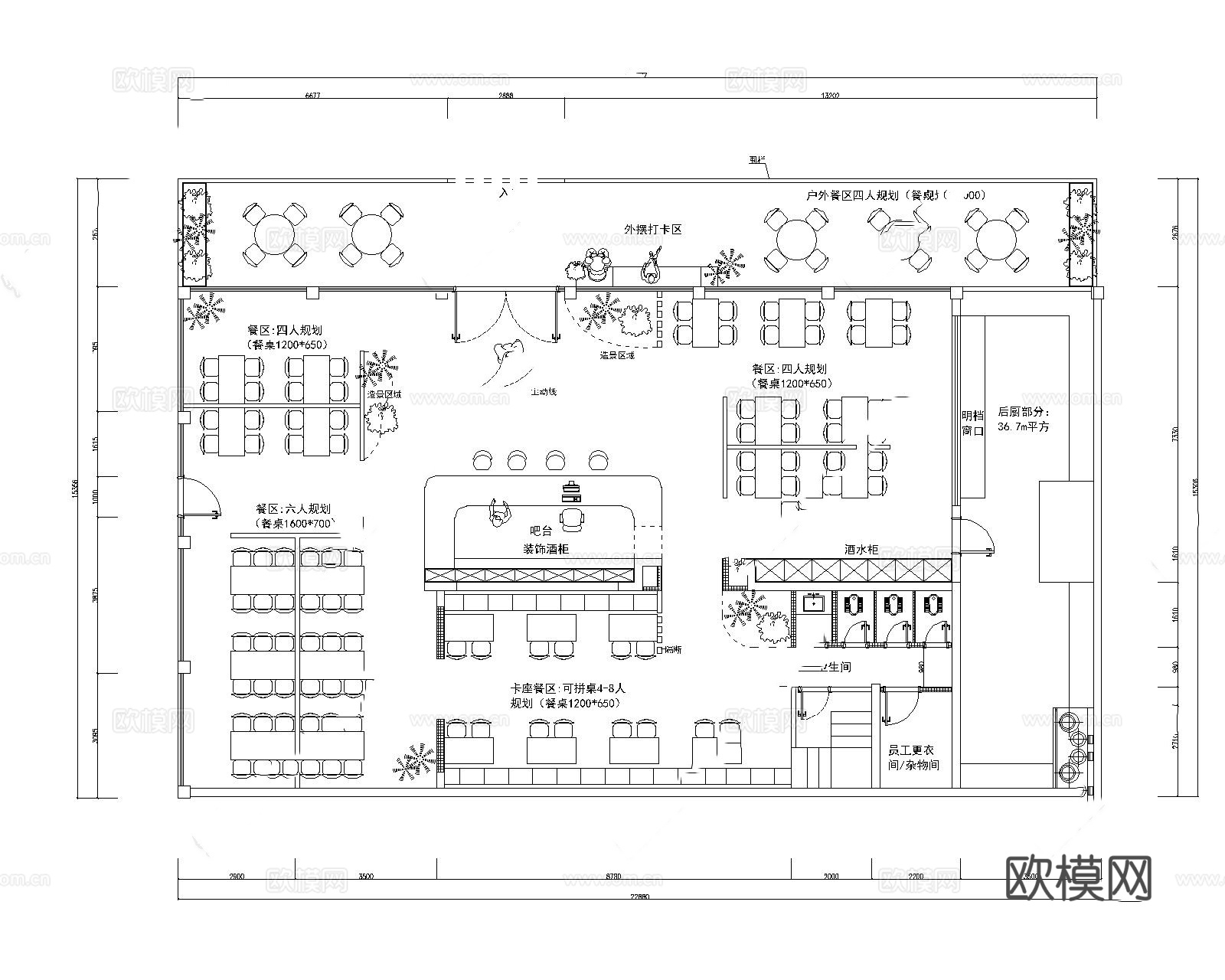 烧烤店 最新平面施工图合集cad施工图