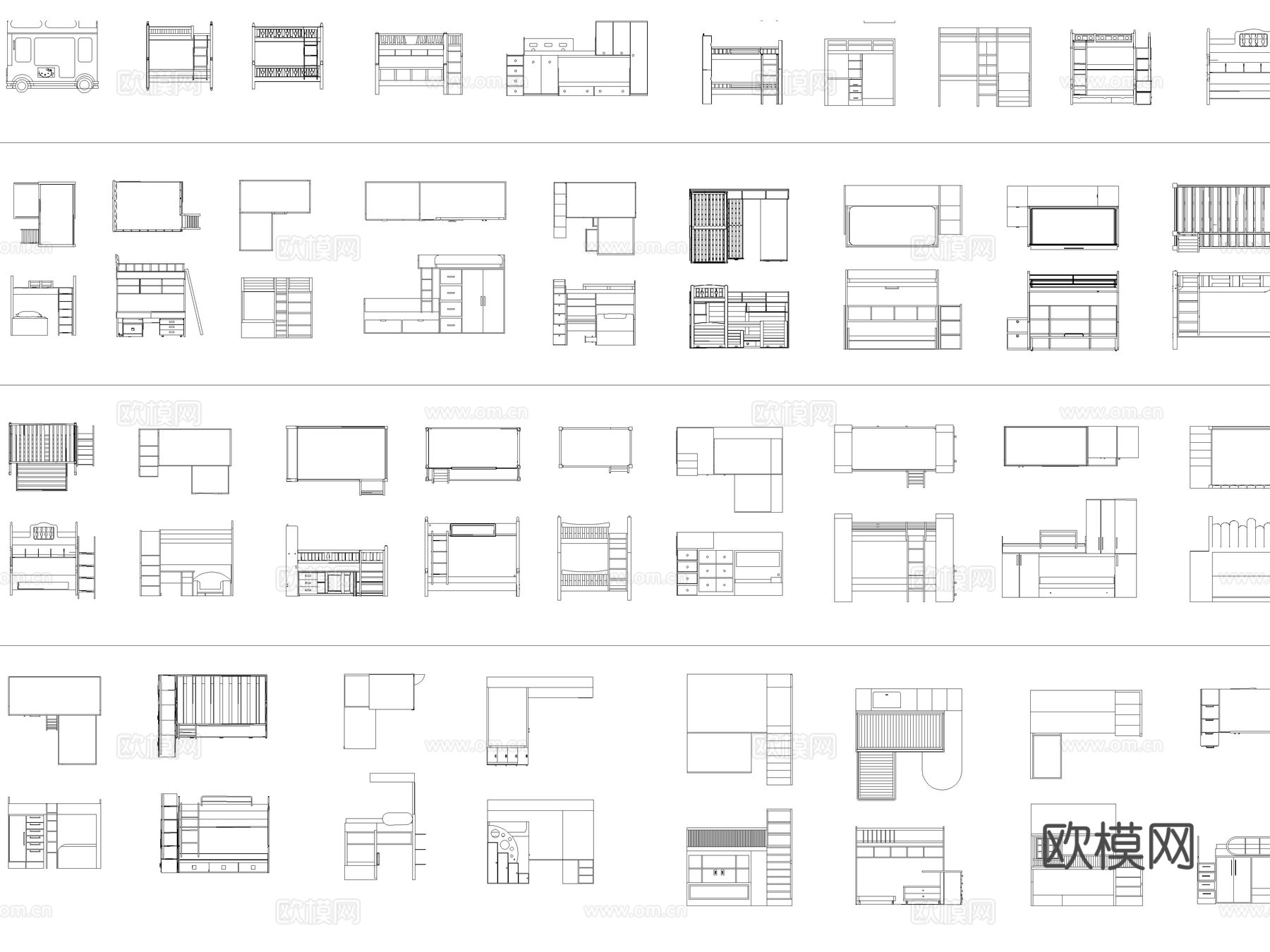 2026年最新上下床双层床高低床CAD图库cad施工图cad施工图