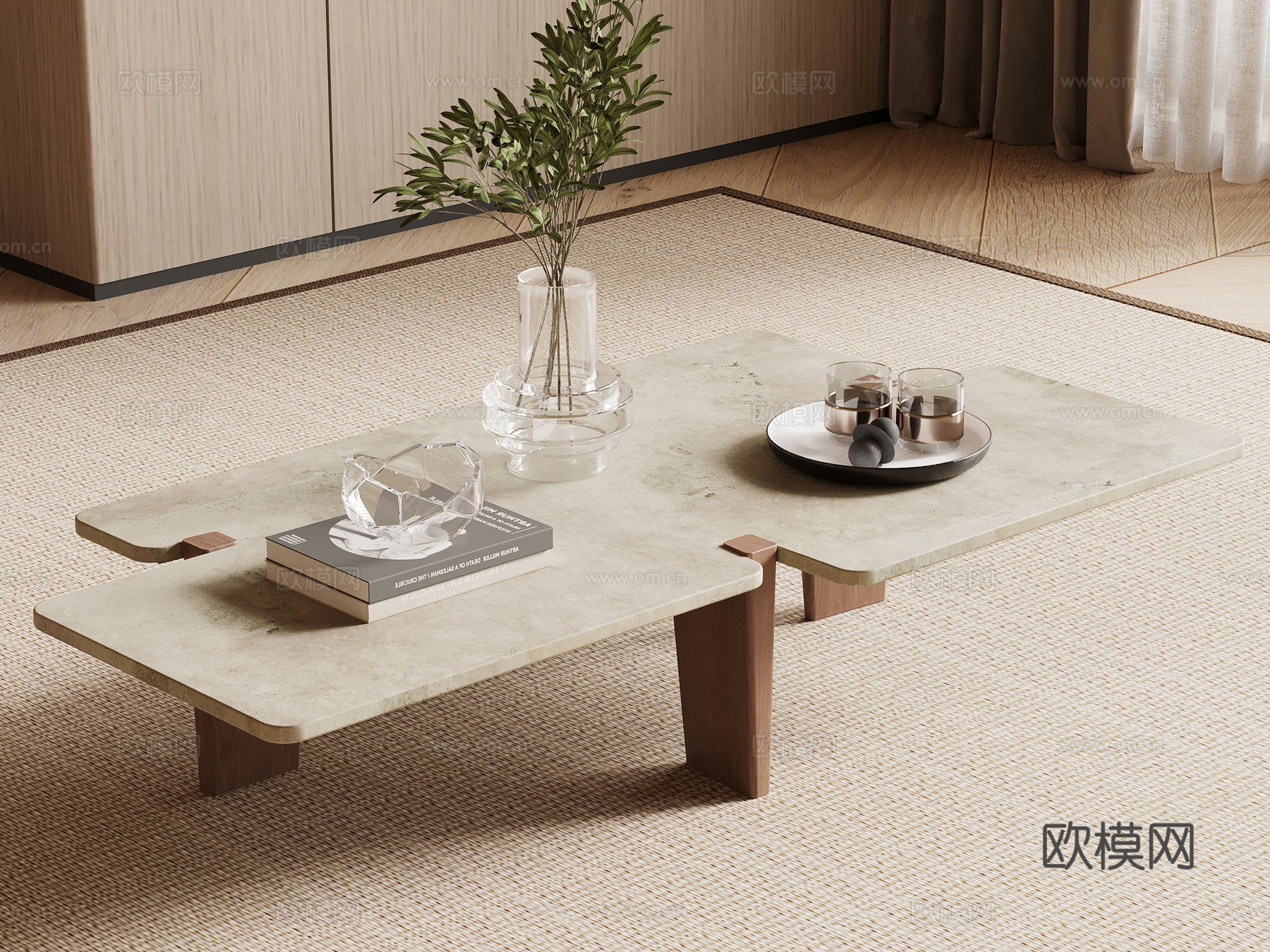 侘寂中古风茶几su模型