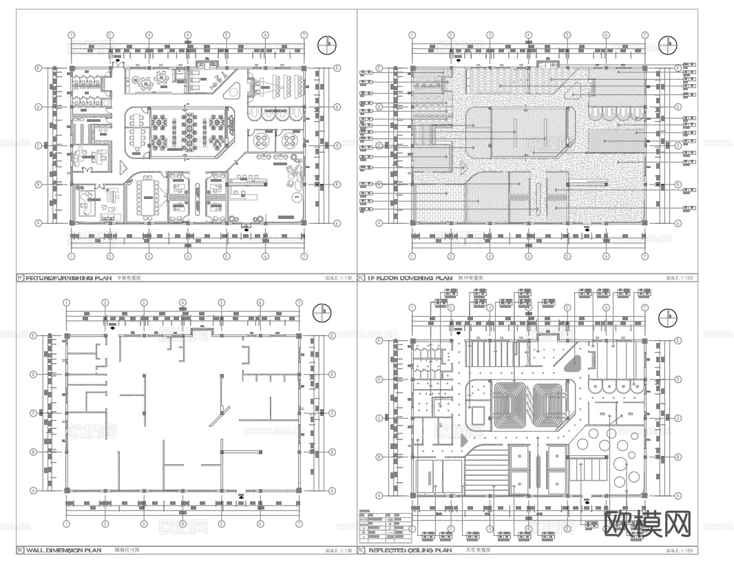 最新办公室平面施工图cad施工图