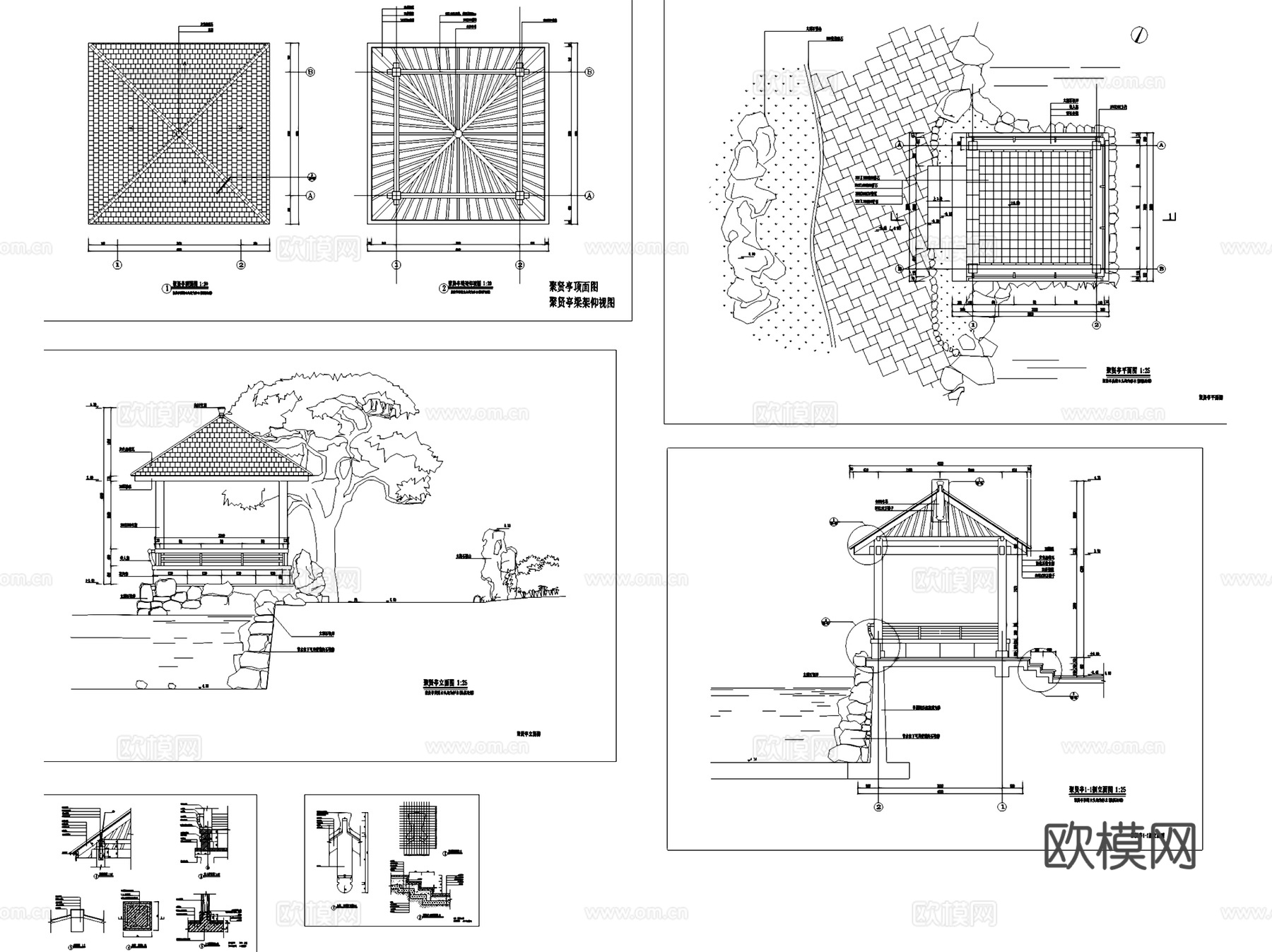 园林景观亭子廊架节点大样CAD施工图集 240套cad施工图