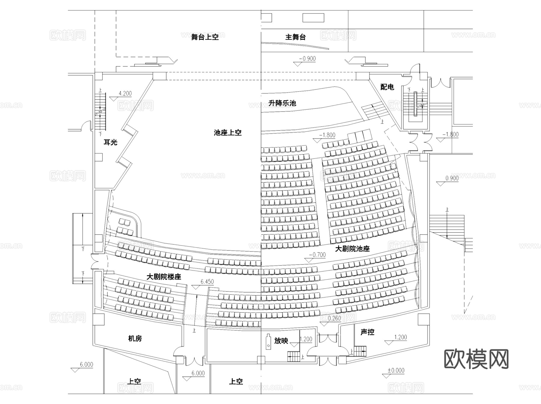 浙江舟山普陀大剧院建筑平面CAD施工图+文本cad施工图