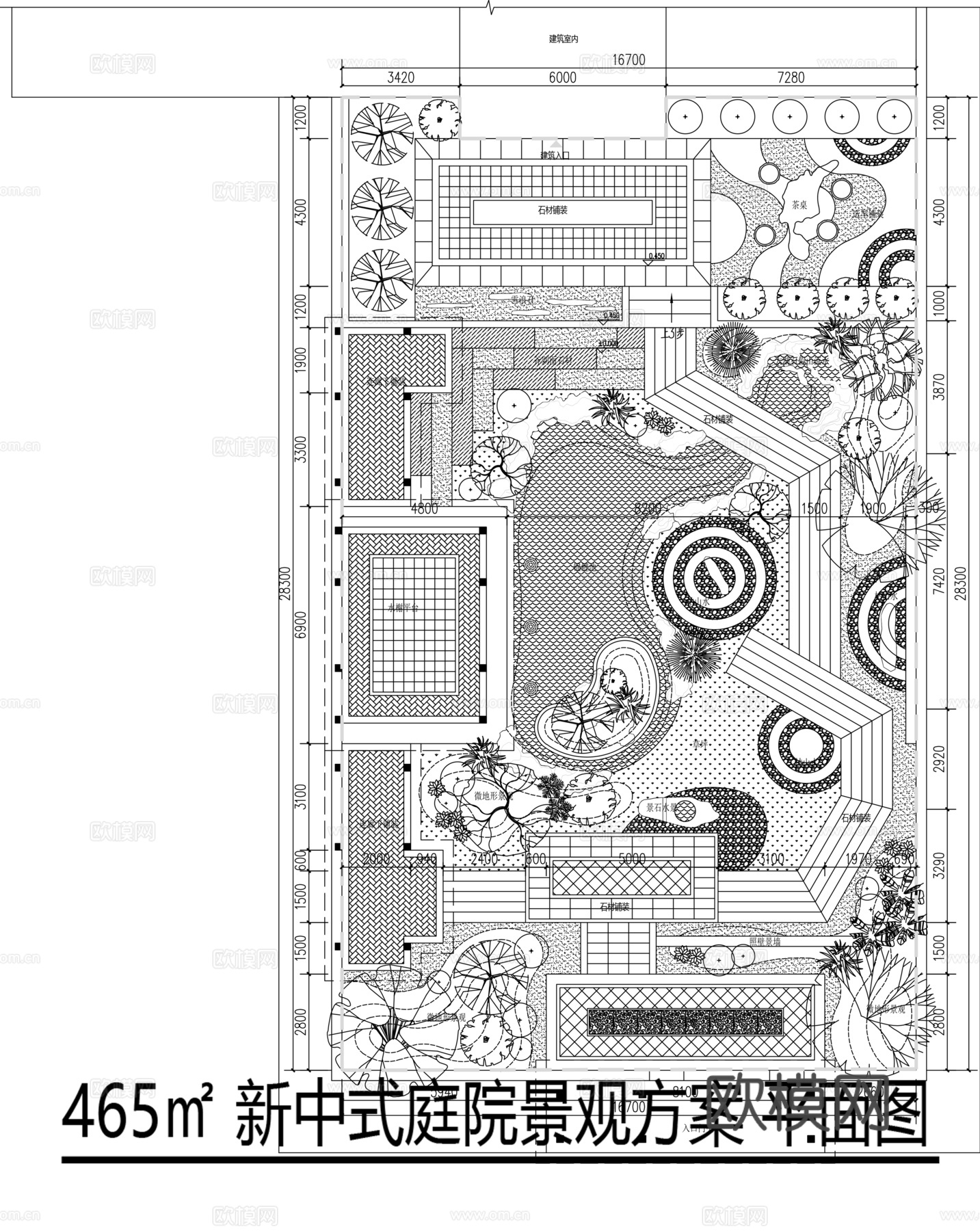 新中式别墅庭院景观平面图cadcad施工图